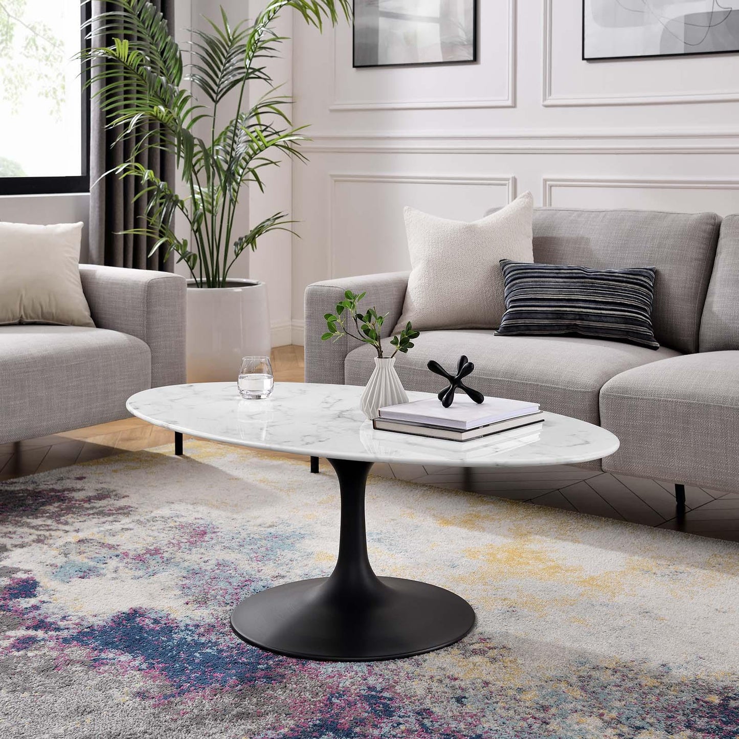 Modway Lippa 48" Oval Artificial Marble Coffee Table, EEI-3537 FredCo