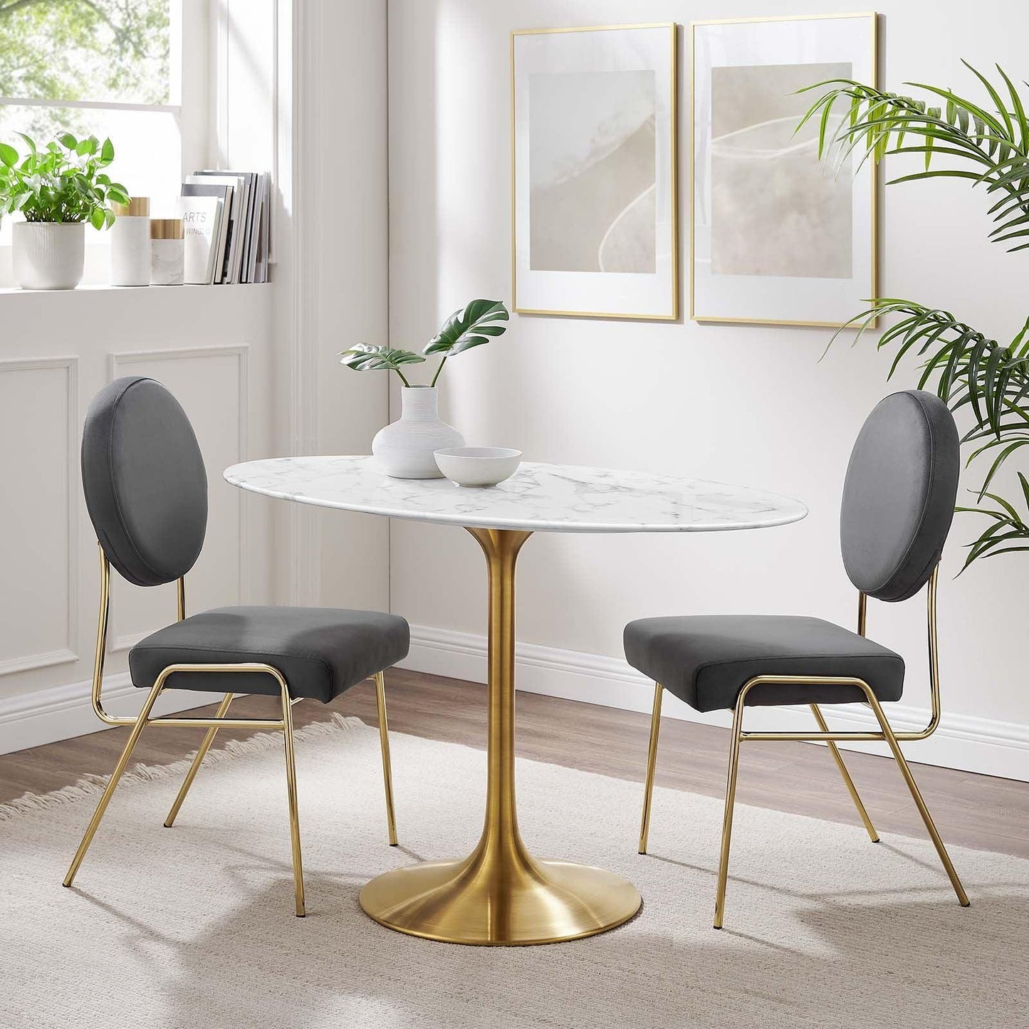 Modway Lippa 48" Oval Artificial Marble Dining Table, EEI-3216 FredCo