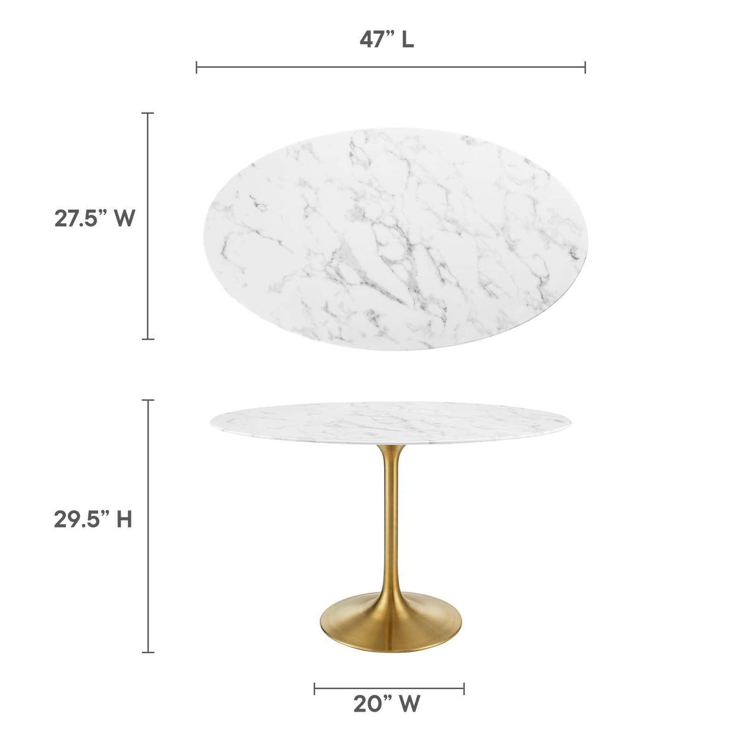 Modway Lippa 48" Oval Artificial Marble Dining Table, EEI-3216 FredCo