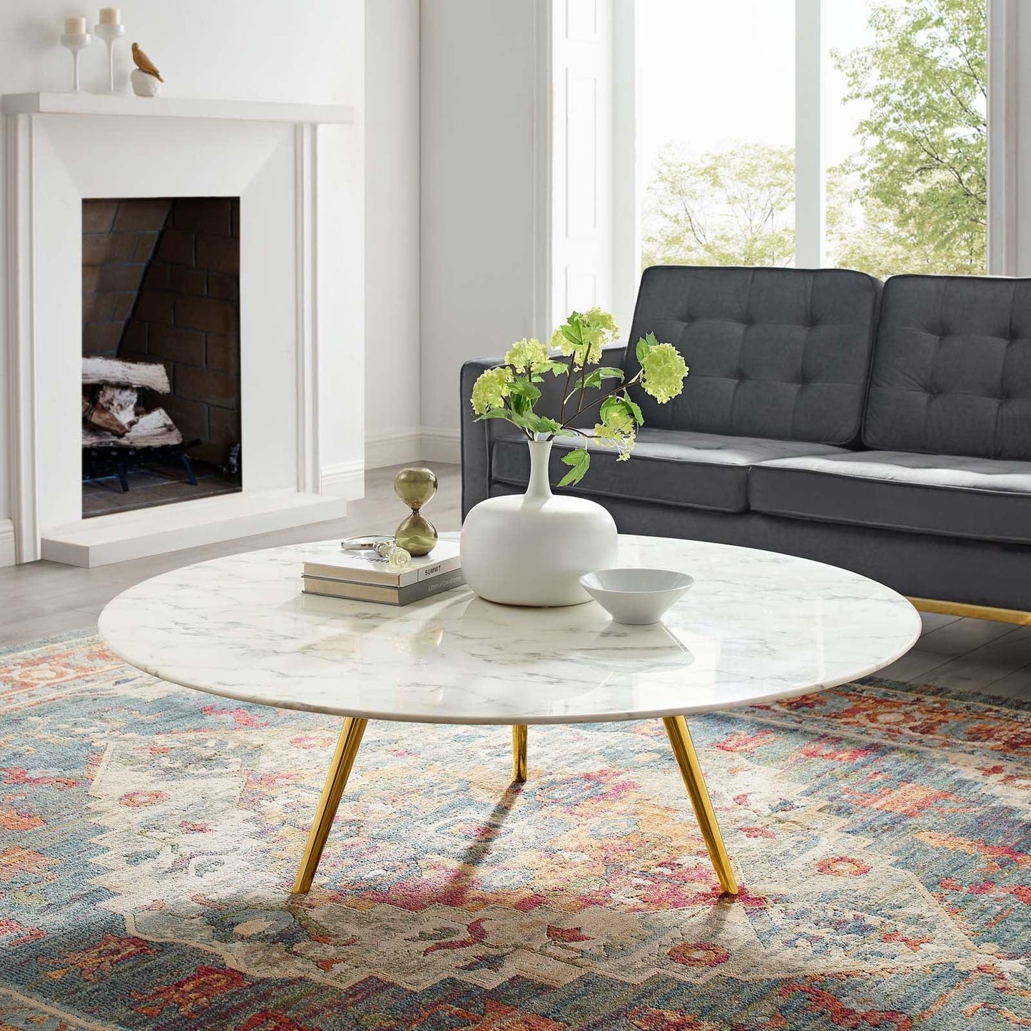 Modway Lippa 48" Round Artificial Marble Coffee Table with Tripod Base, EEI-3673 FredCo
