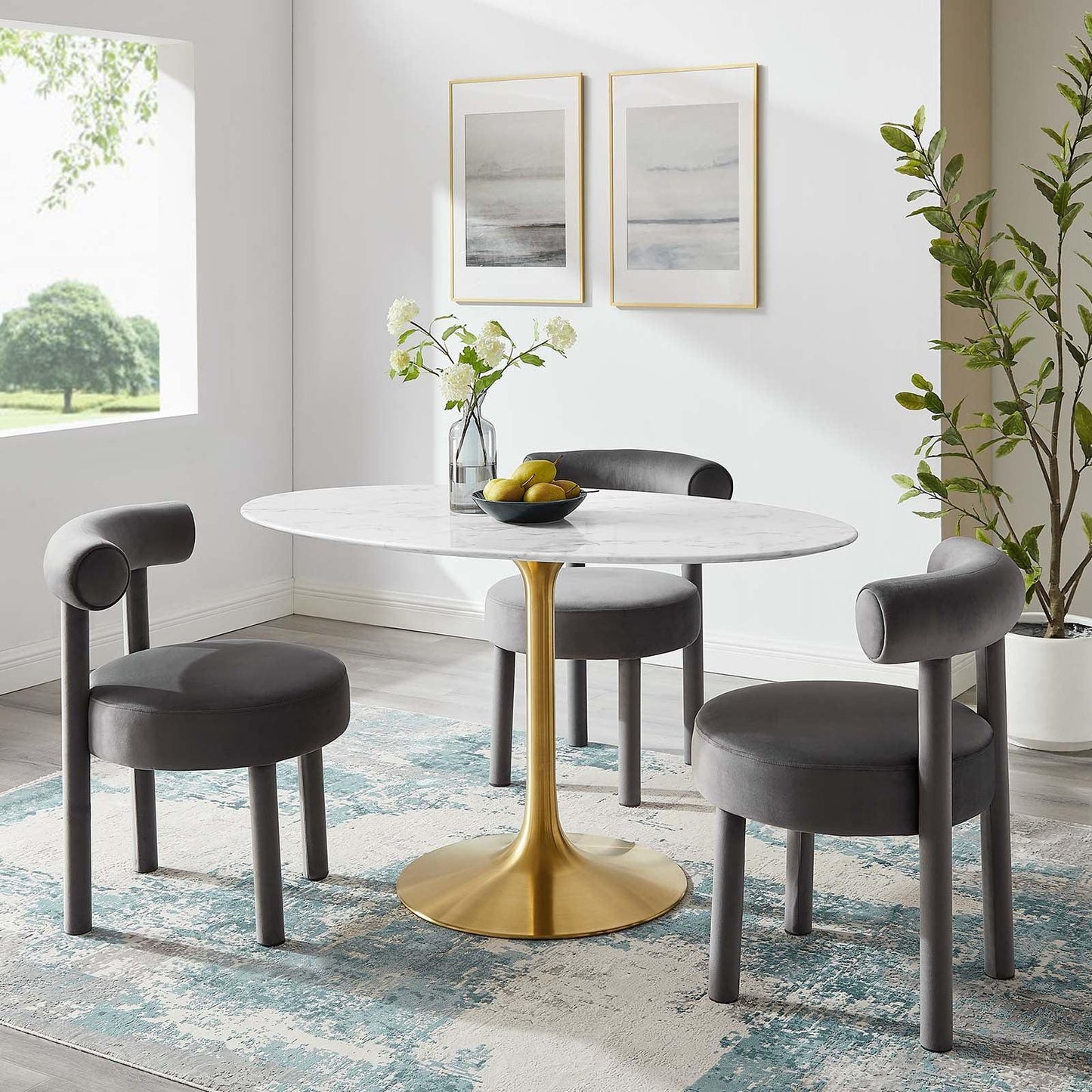 Modway Lippa 54" Oval Artificial Marble Dining Table, EEI-3235 FredCo