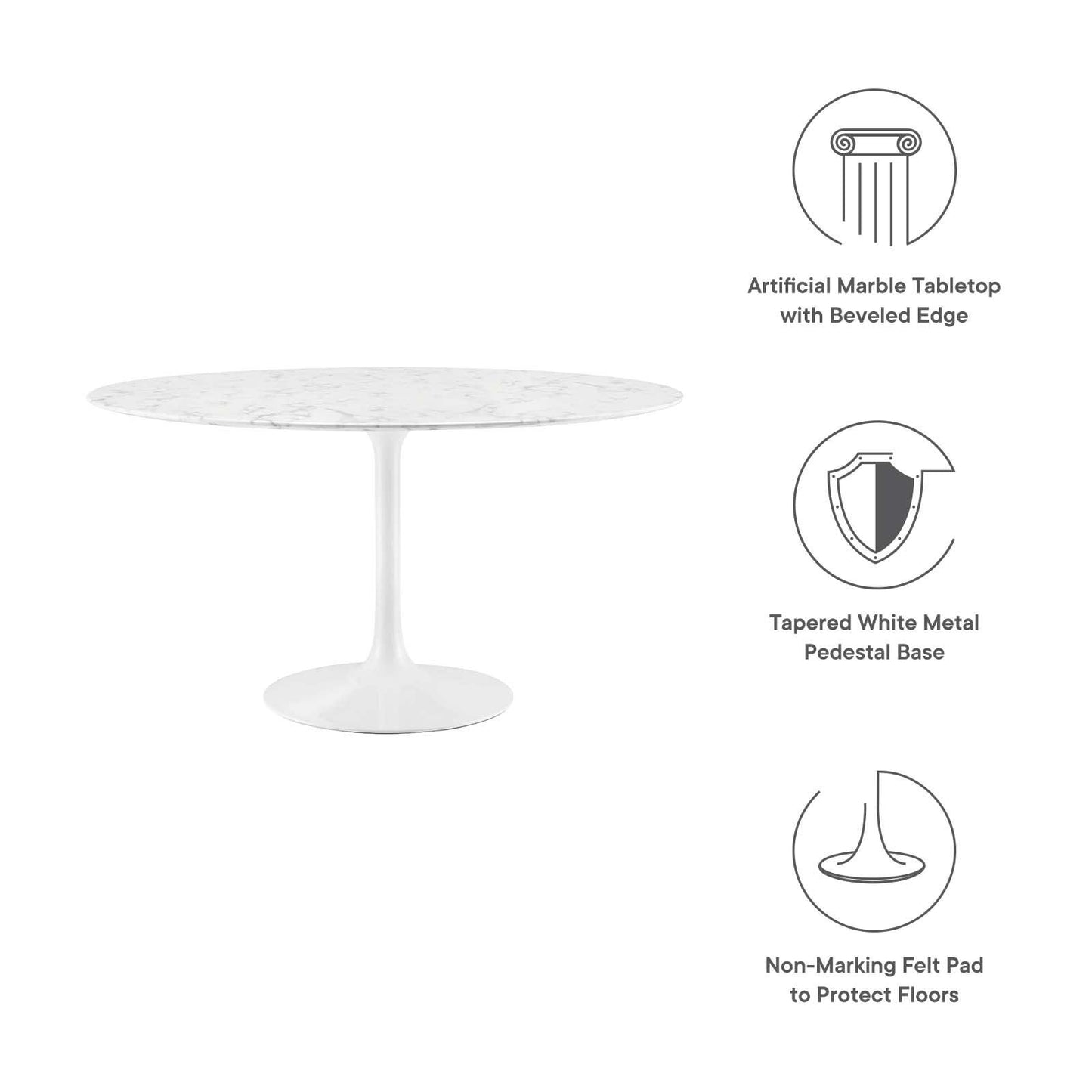 Modway Lippa 54" Round Artificial Marble Dining Table FredCo