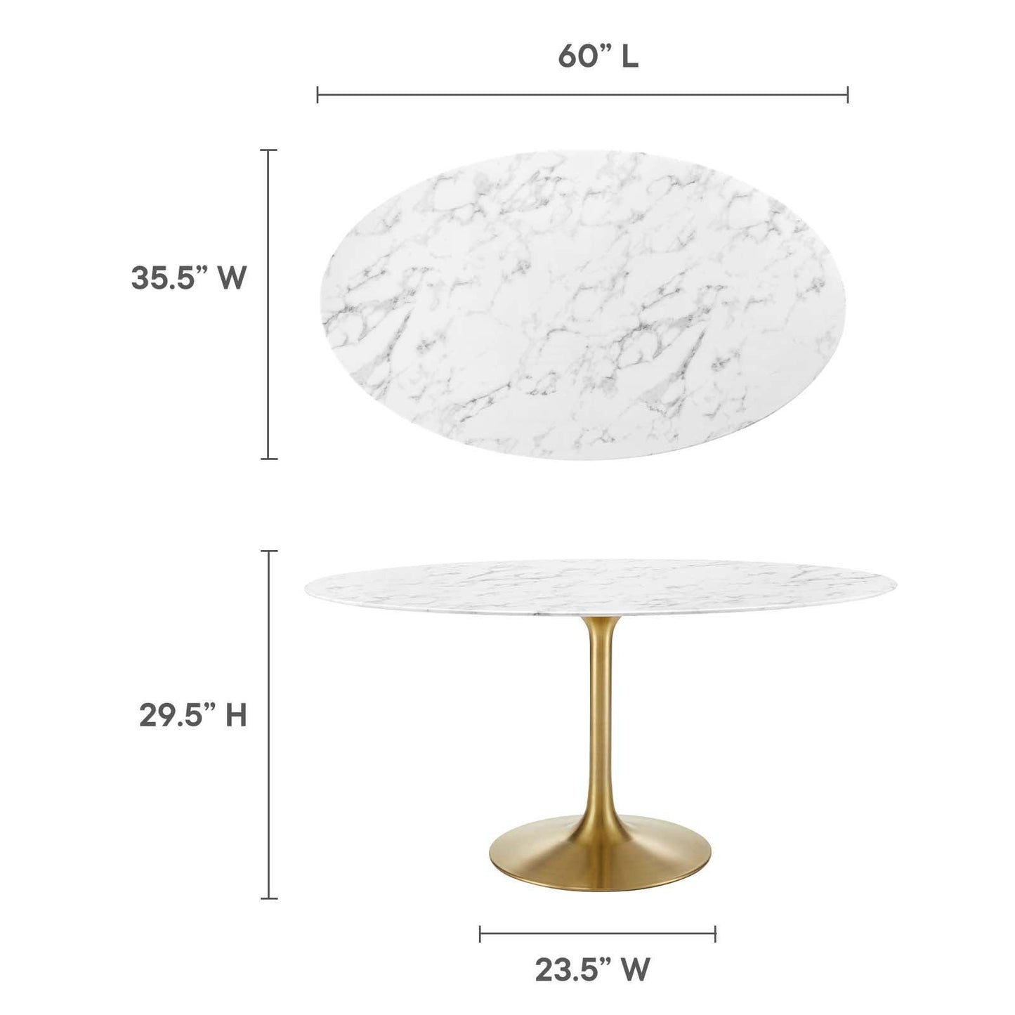 Modway Lippa 60" Oval Artificial Marble Dining Table, EEI-3236 FredCo