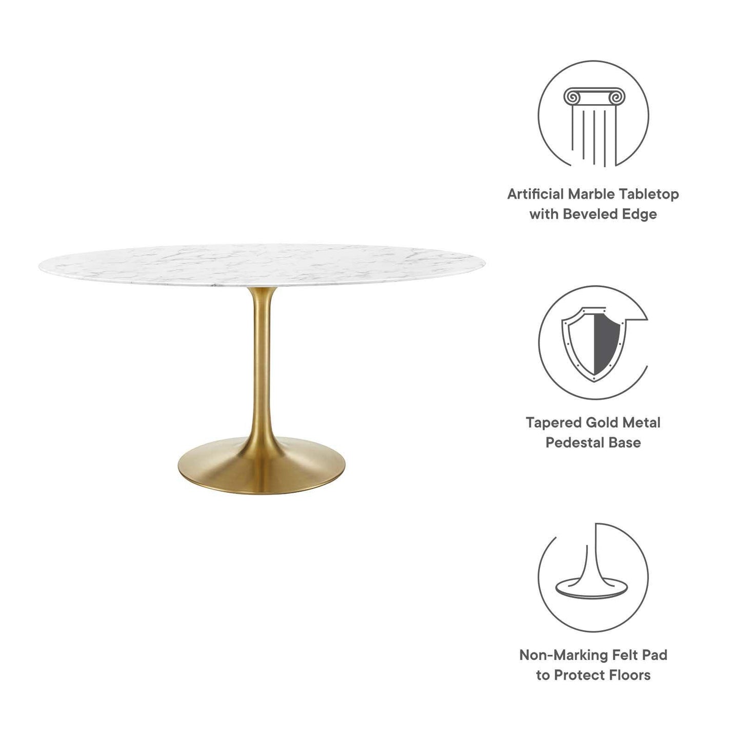 Modway Lippa 60" Oval Artificial Marble Dining Table, EEI-3236 FredCo
