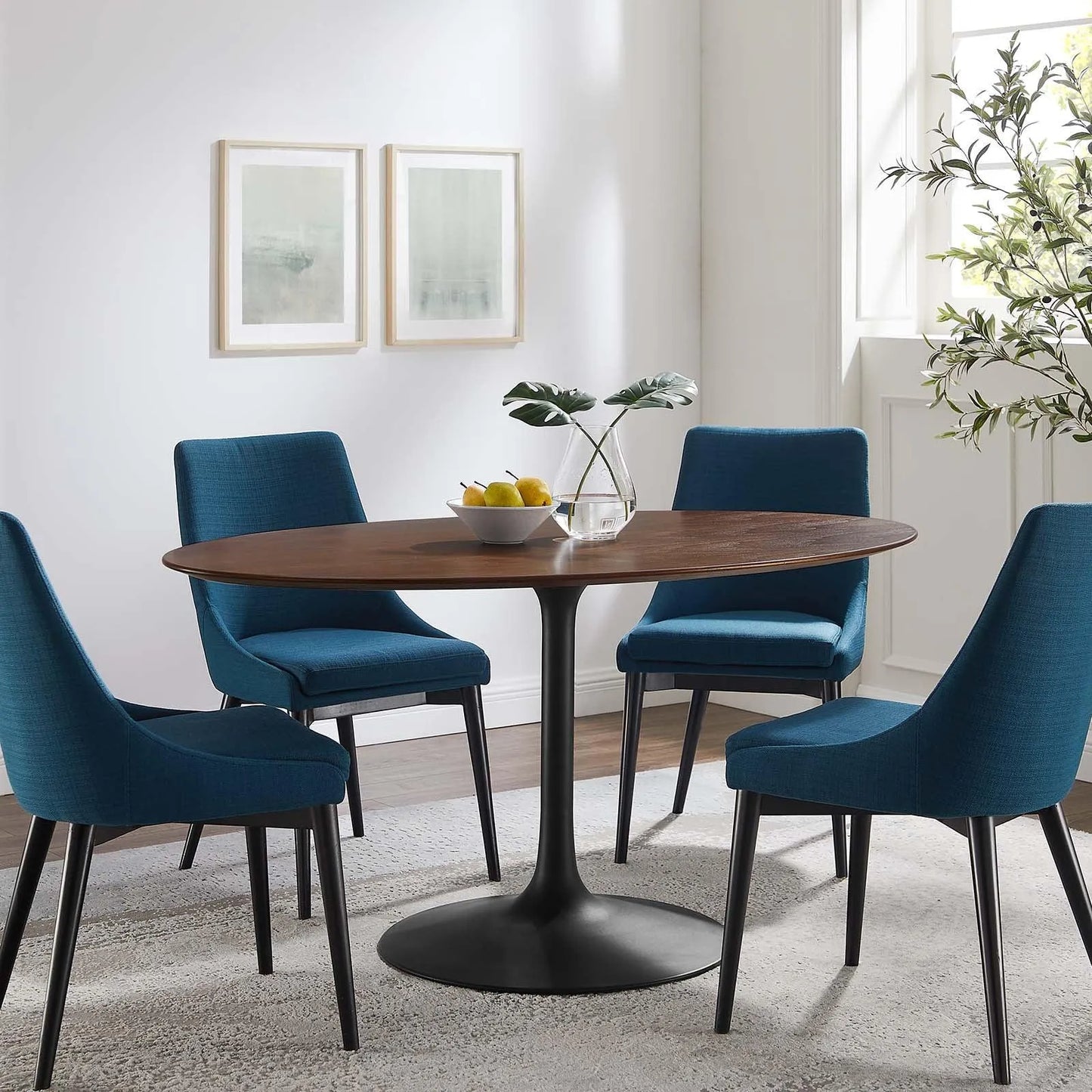 Modway Lippa 60" Oval Walnut Wood Grain Dining Table FredCo