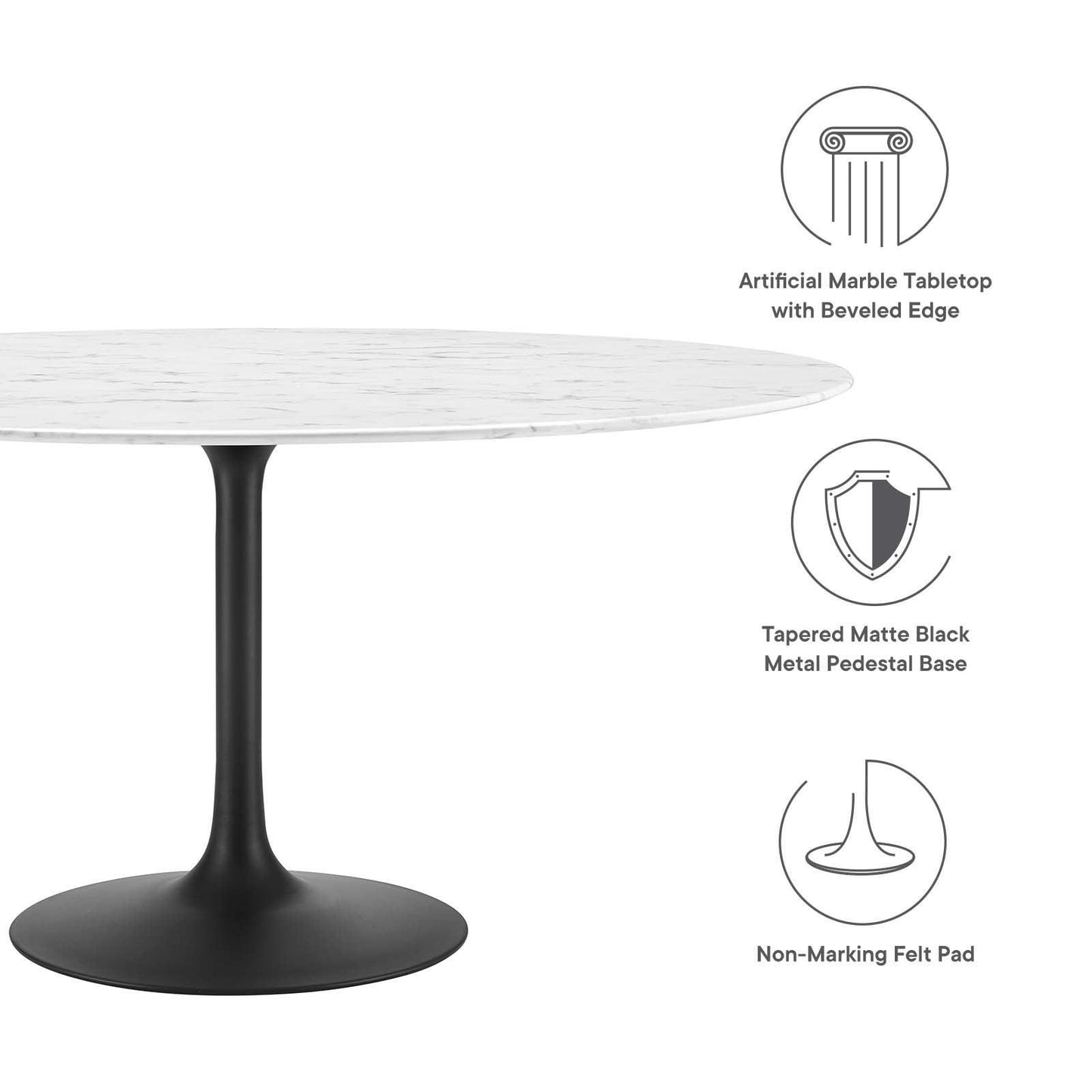 Modway Lippa 60" Round Artificial Marble Dining Table, EEI-3529 FredCo