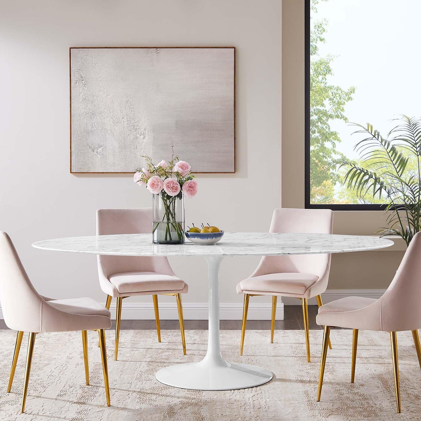 Modway Lippa 78" Oval Artificial Marble Dining Table FredCo