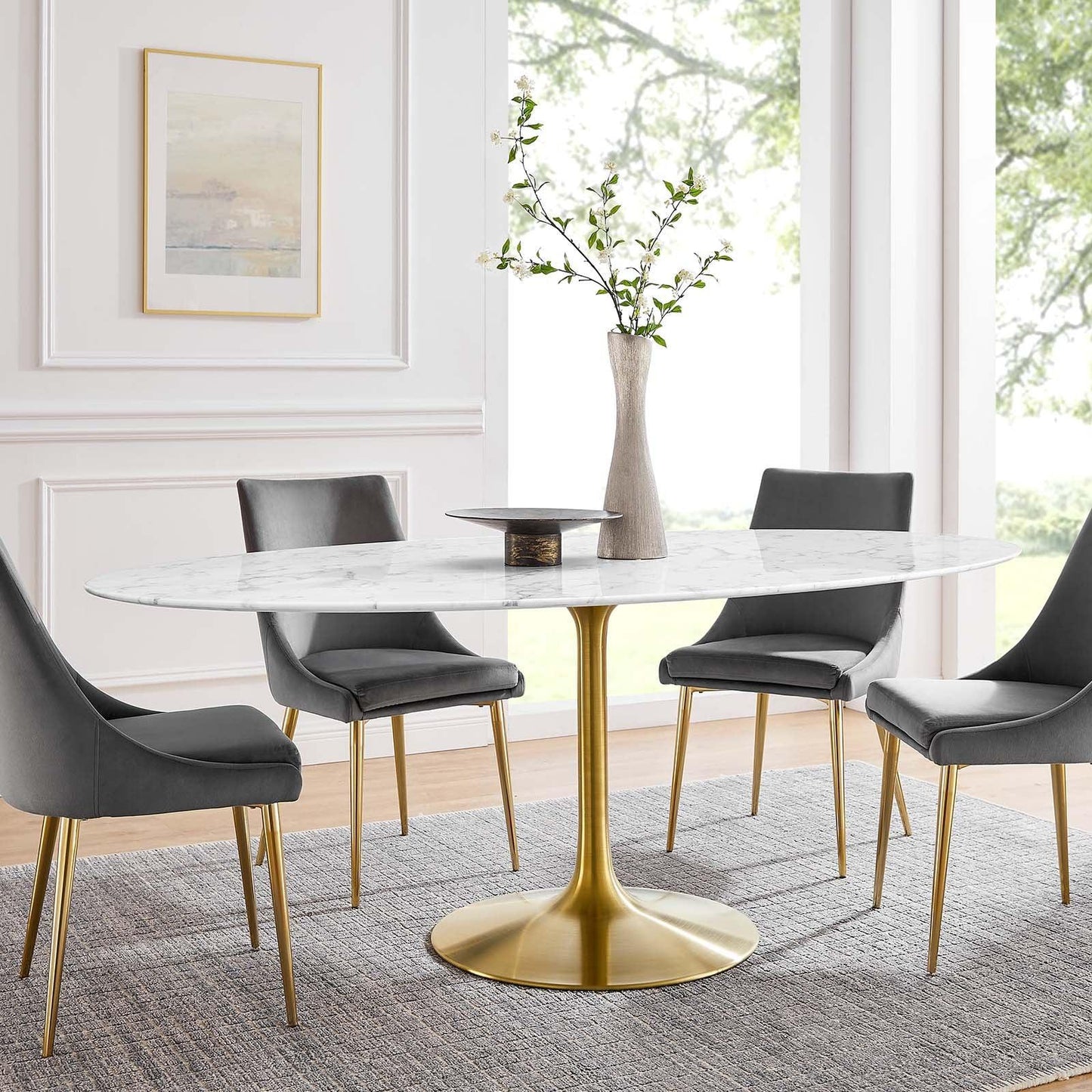 Modway Lippa 78" Oval Artificial Marble Dining Table, EEI-3257 FredCo