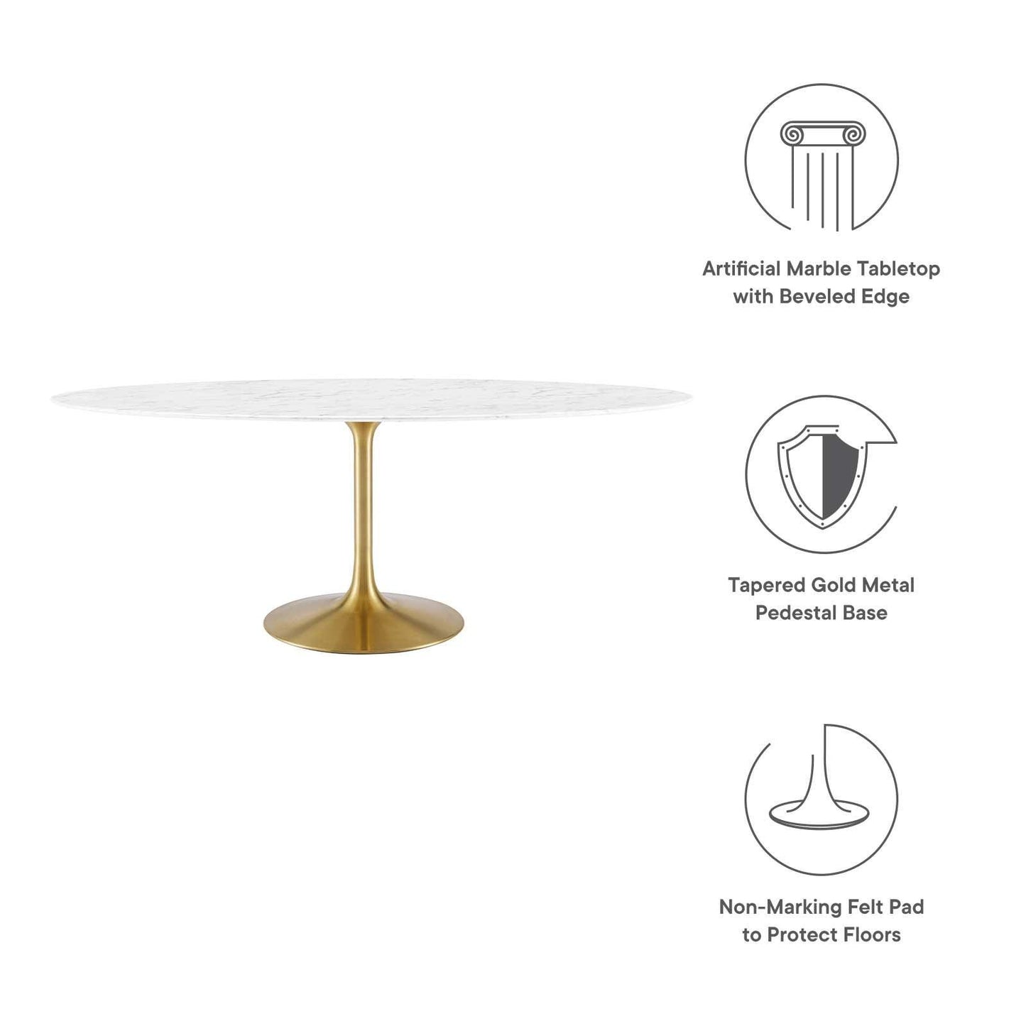Modway Lippa 78" Oval Artificial Marble Dining Table, EEI-3257 FredCo