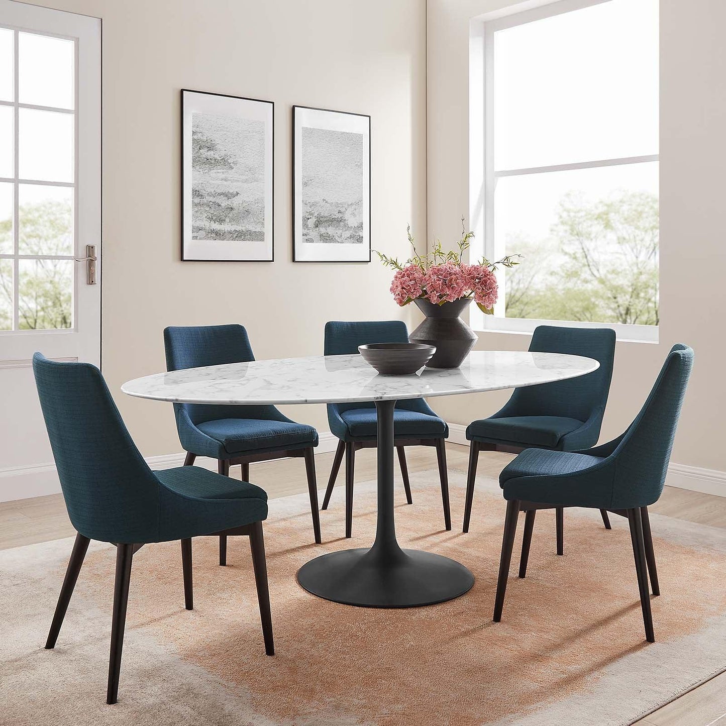 Modway Lippa 78" Oval Artificial Marble Dining Table, EEI-3542 FredCo