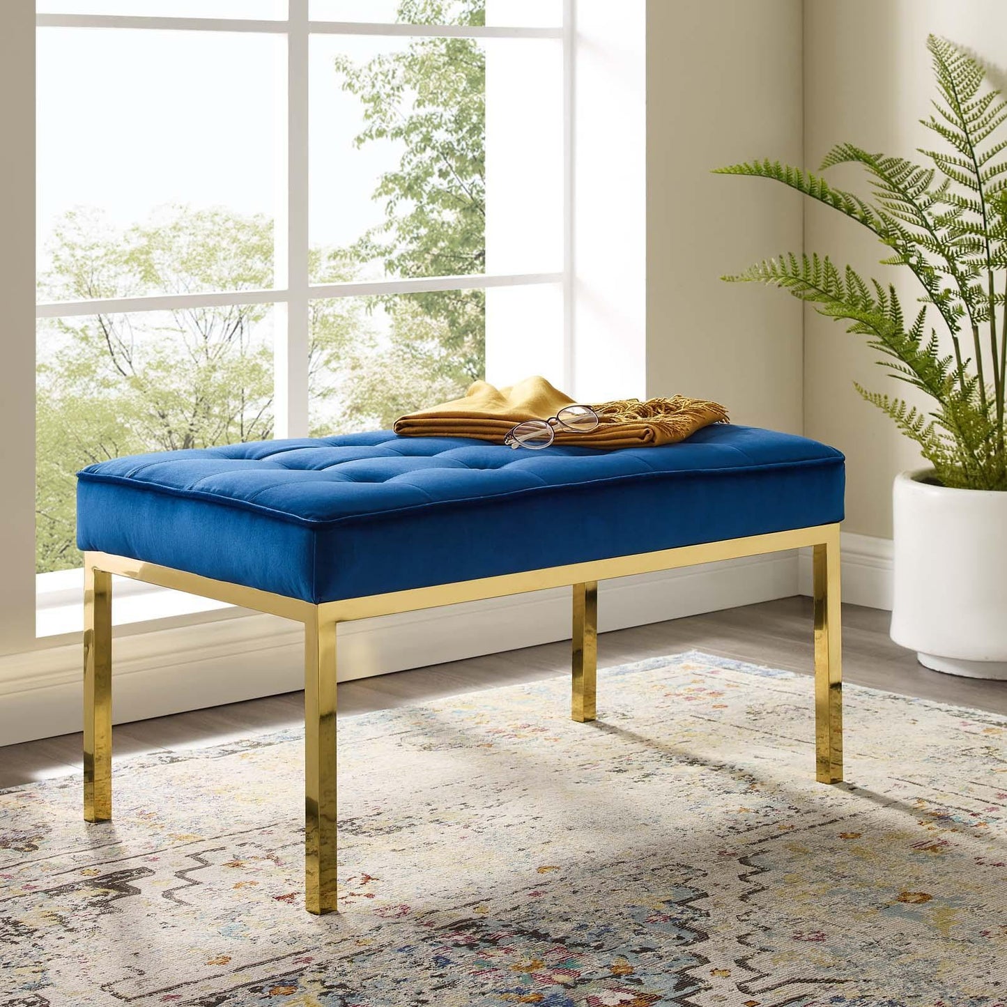 Modway Loft Gold Stainless Steel Leg Medium Performance Velvet Bench FredCo
