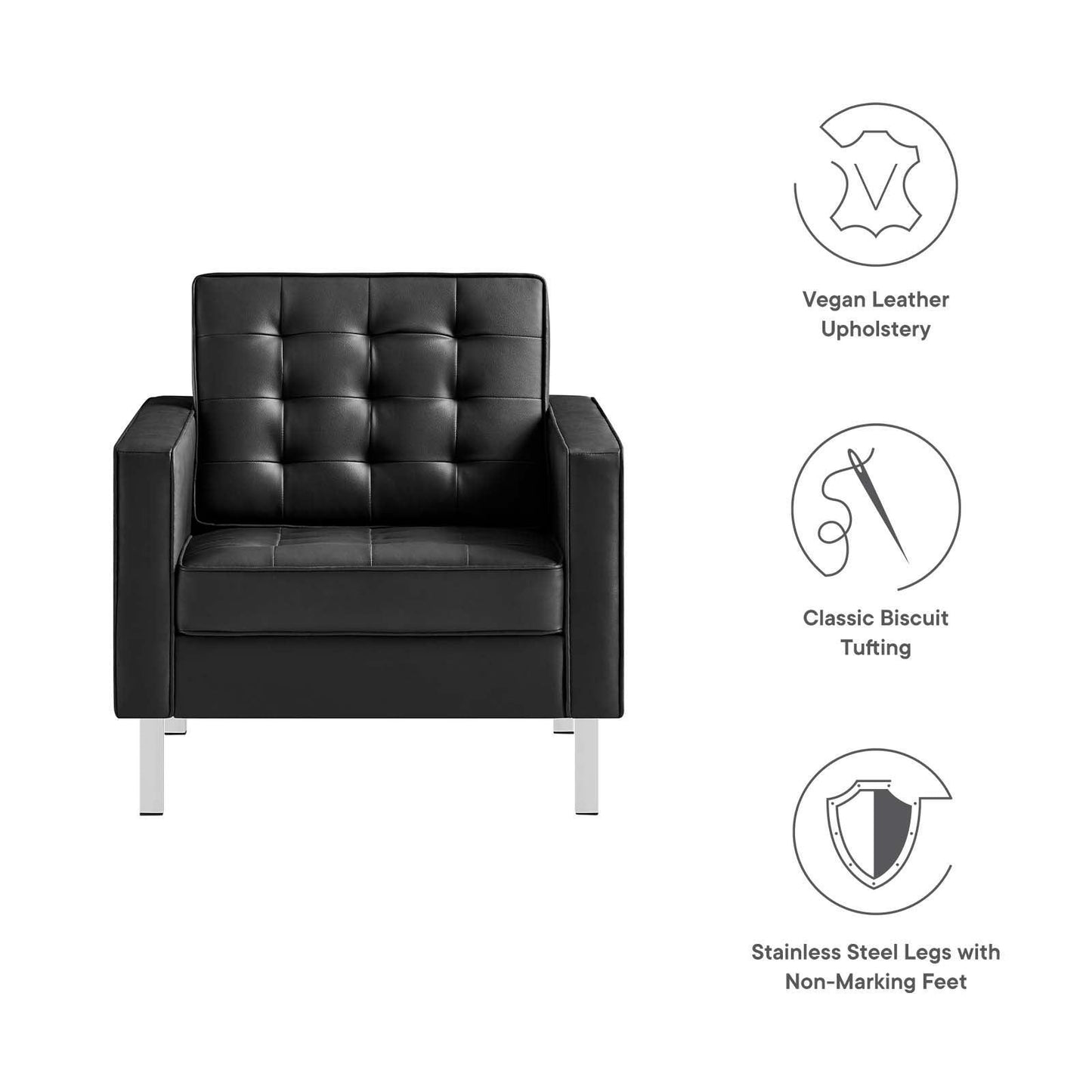Modway Loft Tufted Vegan Leather Armchair FredCo