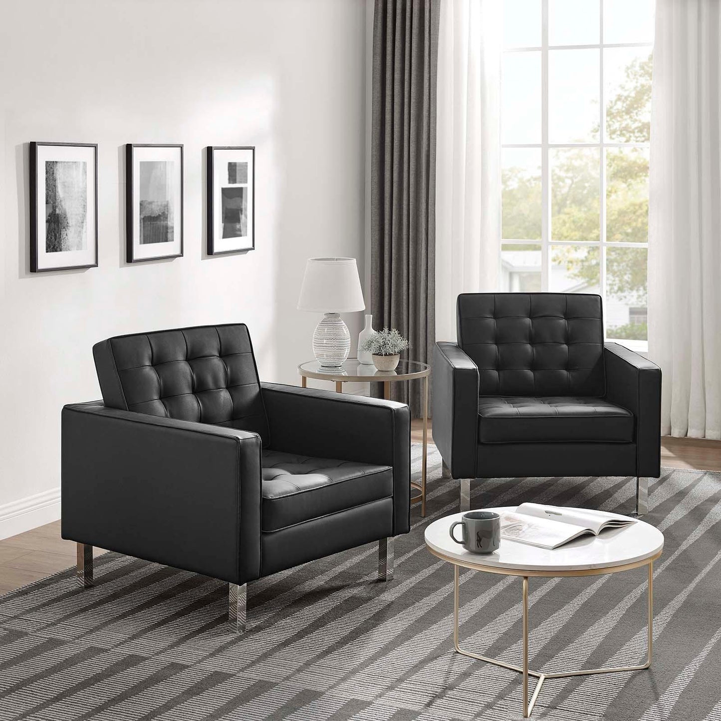 Modway Loft Tufted Vegan Leather Armchairs - Set of 2 FredCo