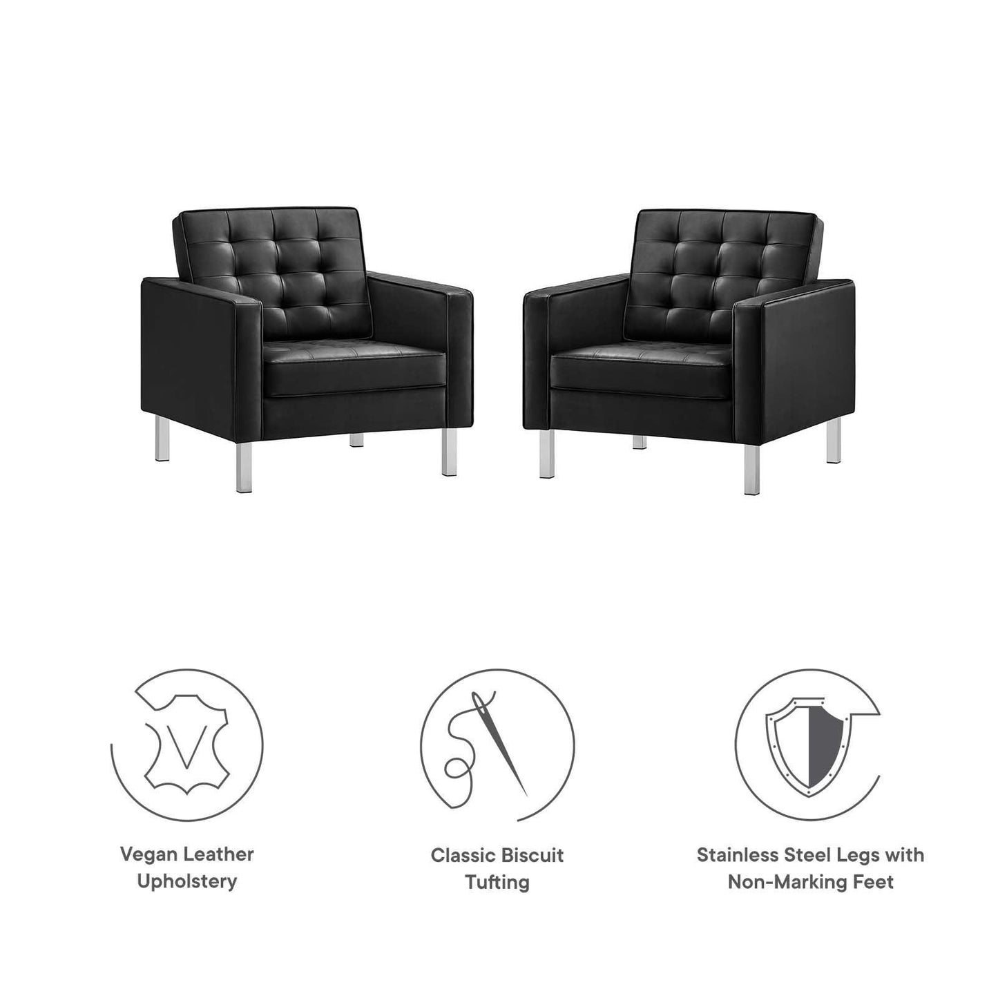 Modway Loft Tufted Vegan Leather Armchairs - Set of 2 FredCo