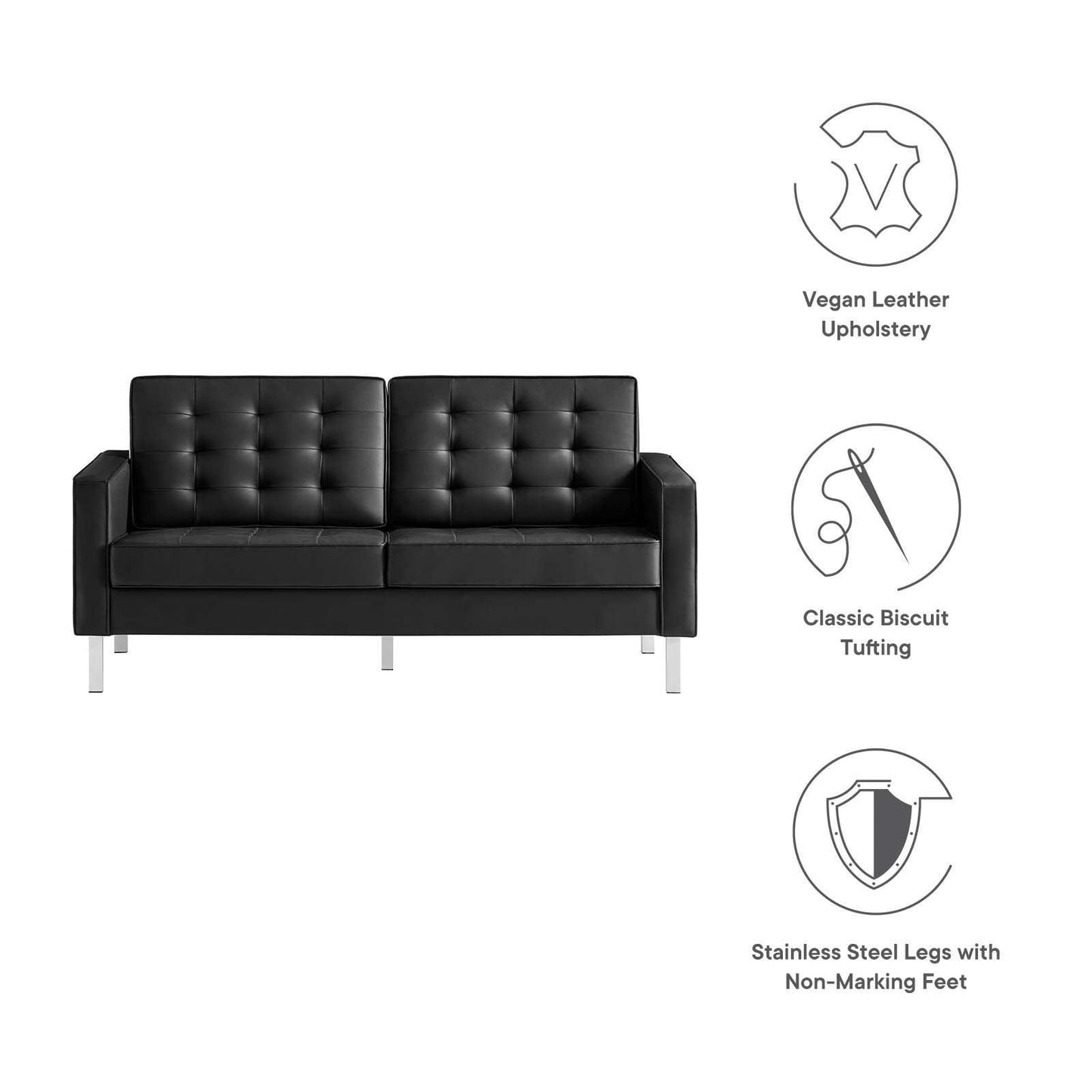 Modway Loft Tufted Vegan Leather Loveseat FredCo