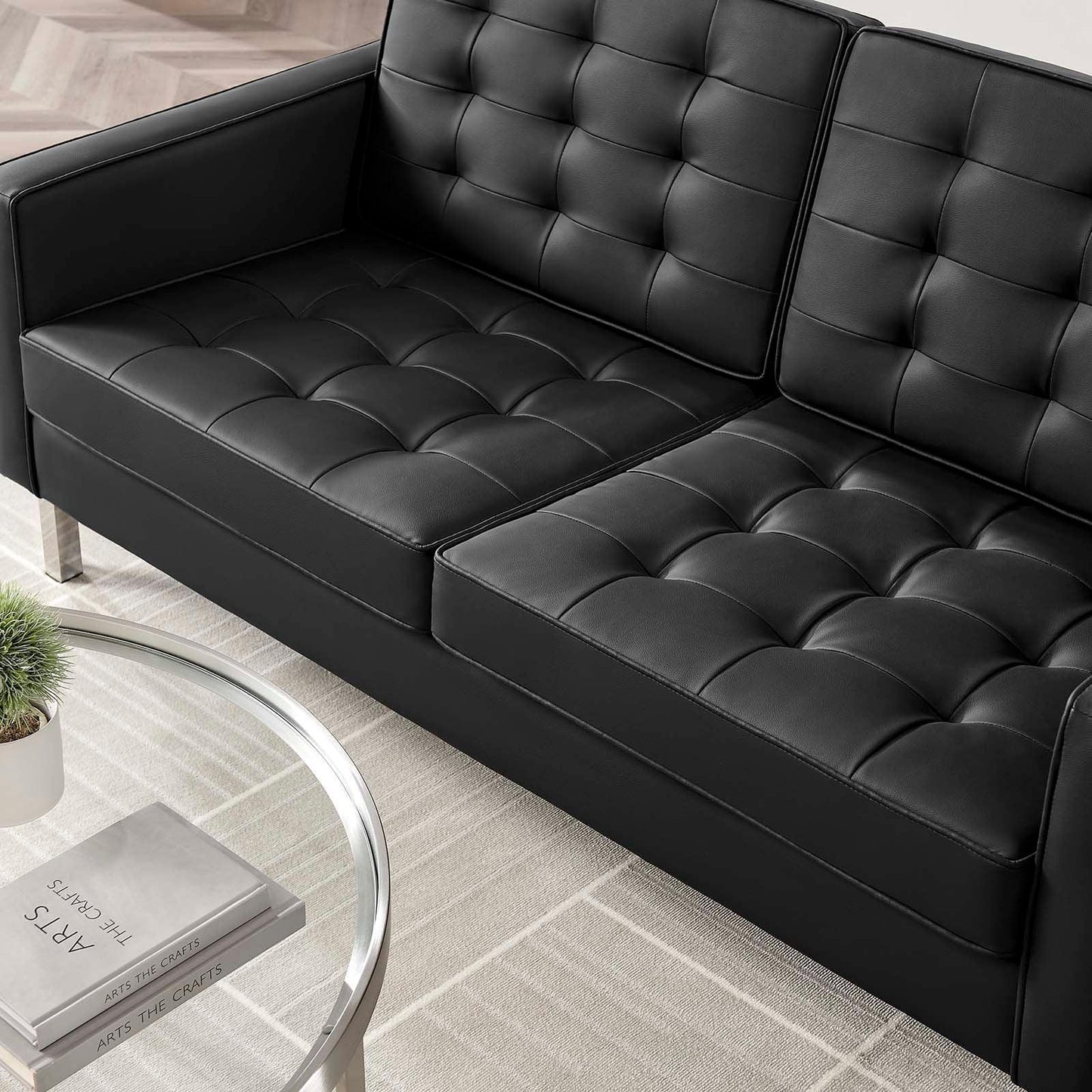 Modway Loft Tufted Vegan Leather Loveseat FredCo
