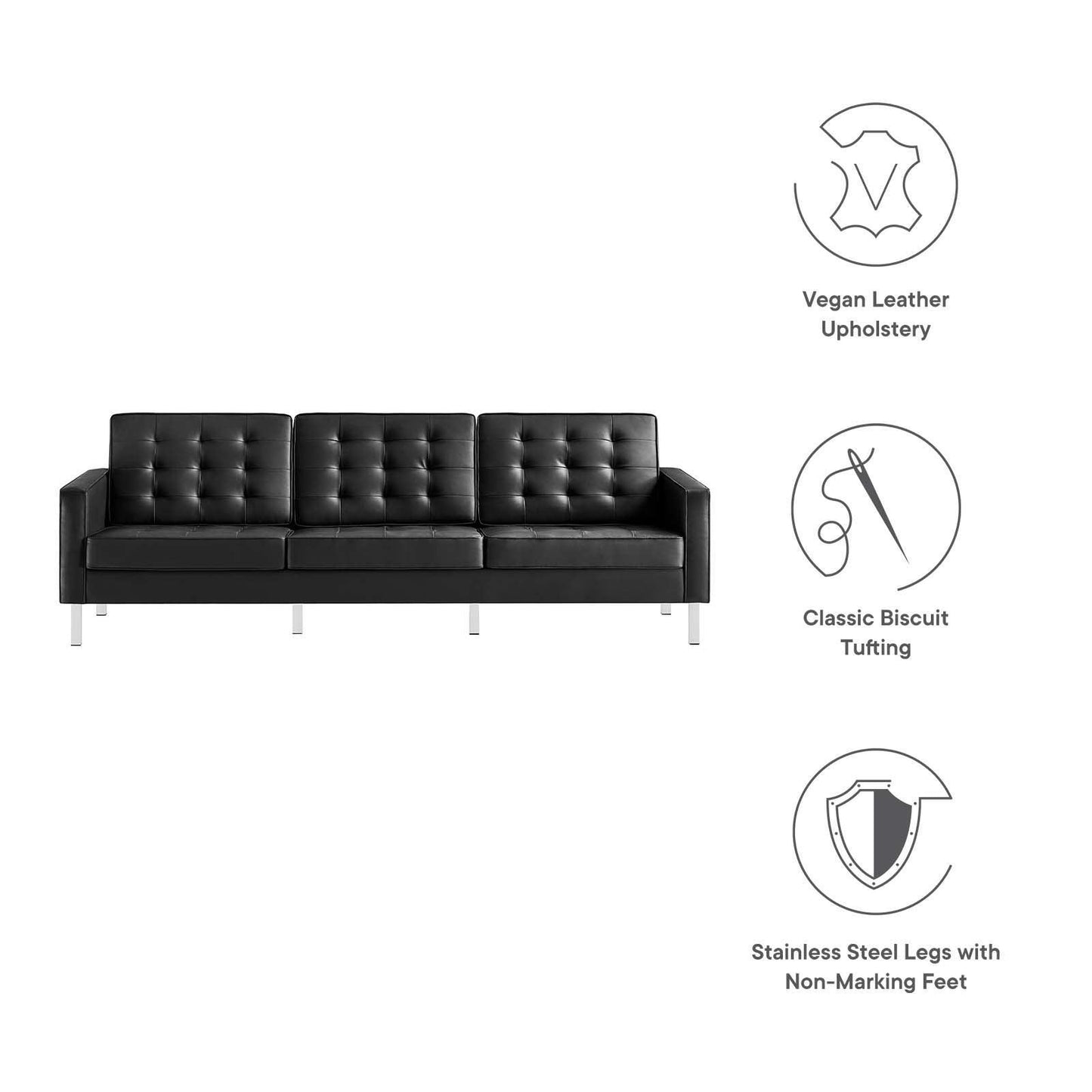 Modway Loft Tufted Vegan Leather Sofa FredCo
