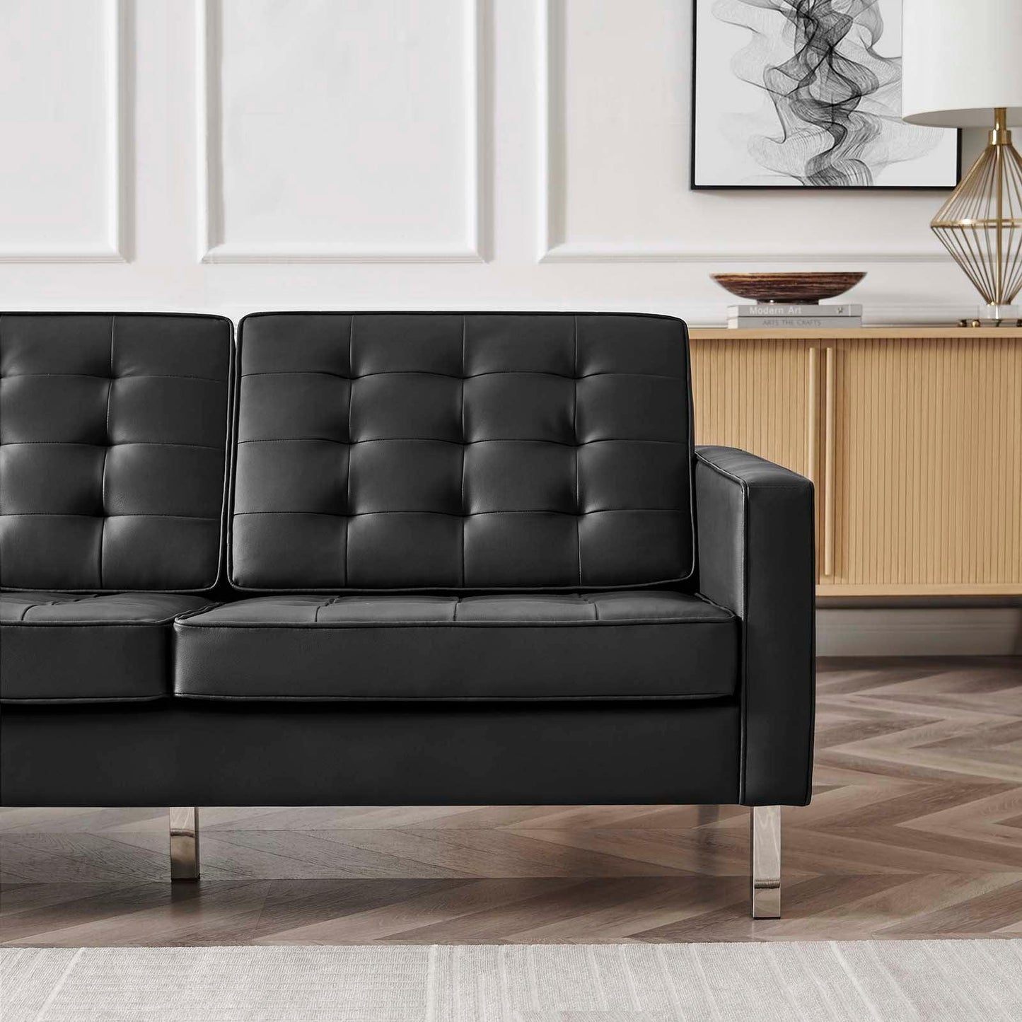 Modway Loft Tufted Vegan Leather Sofa FredCo