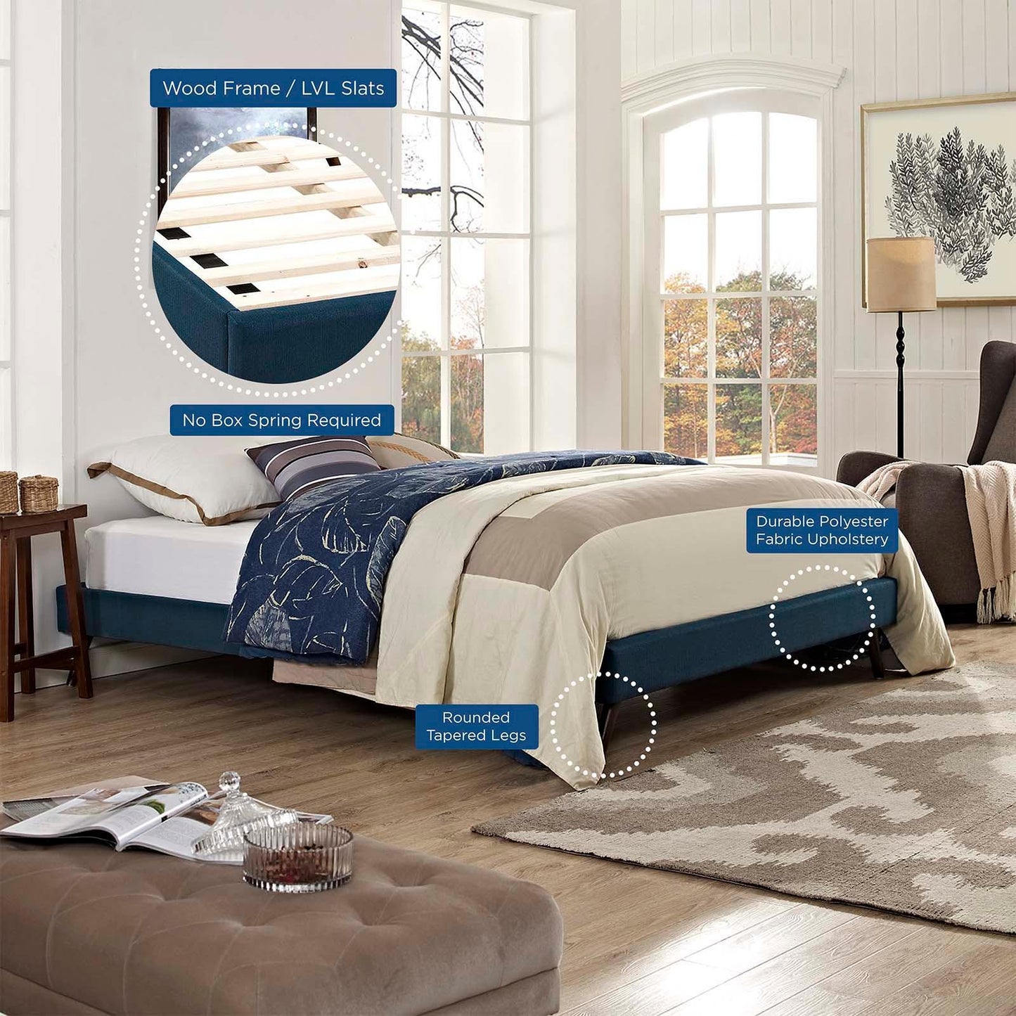 Modway Loryn Full Fabric Bed Frame with Round Splayed Legs FredCo