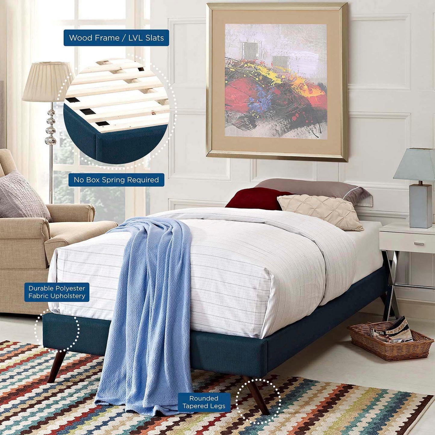 Modway Loryn Twin Fabric Bed Frame with Round Splayed Legs FredCo