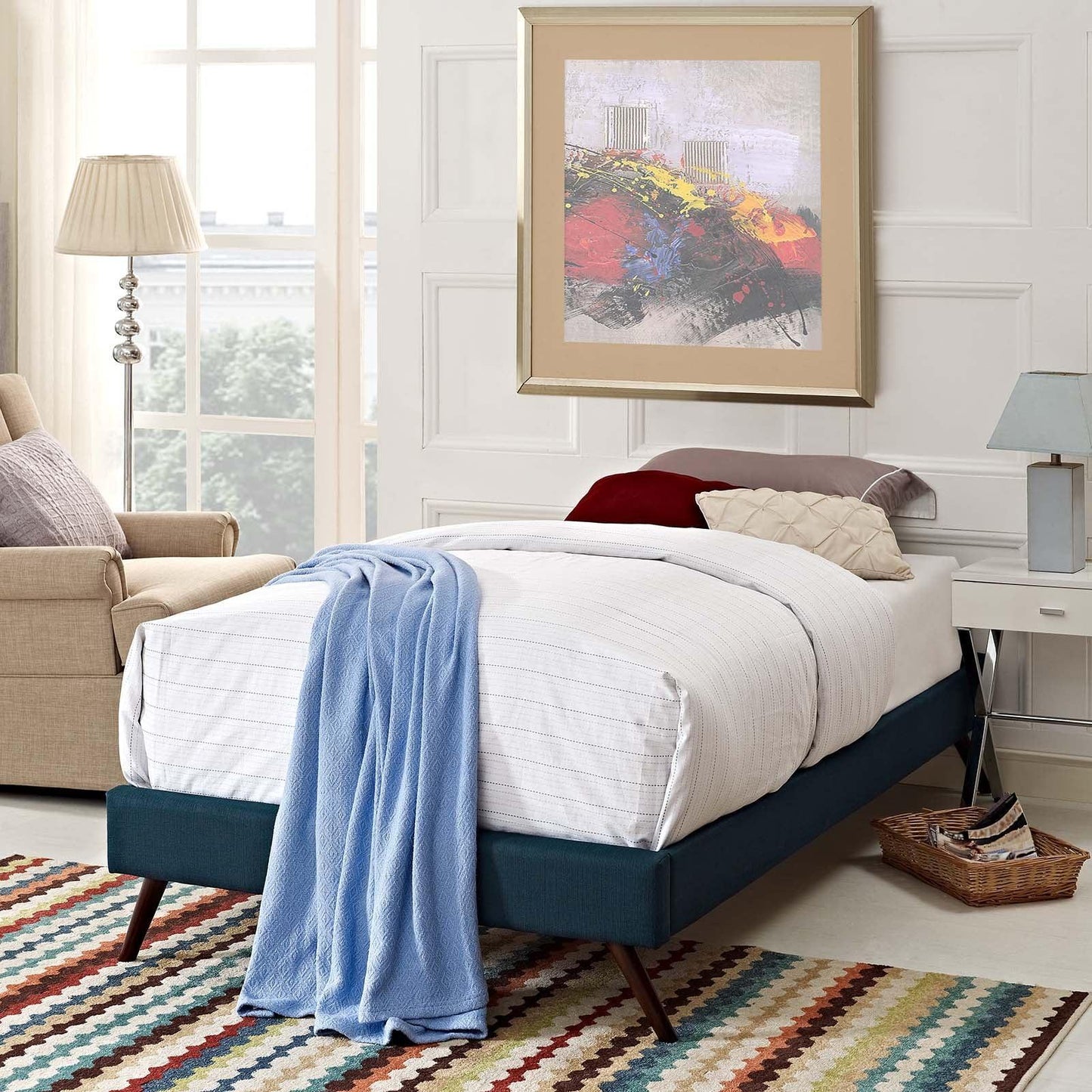 Modway Loryn Twin Fabric Bed Frame with Round Splayed Legs FredCo