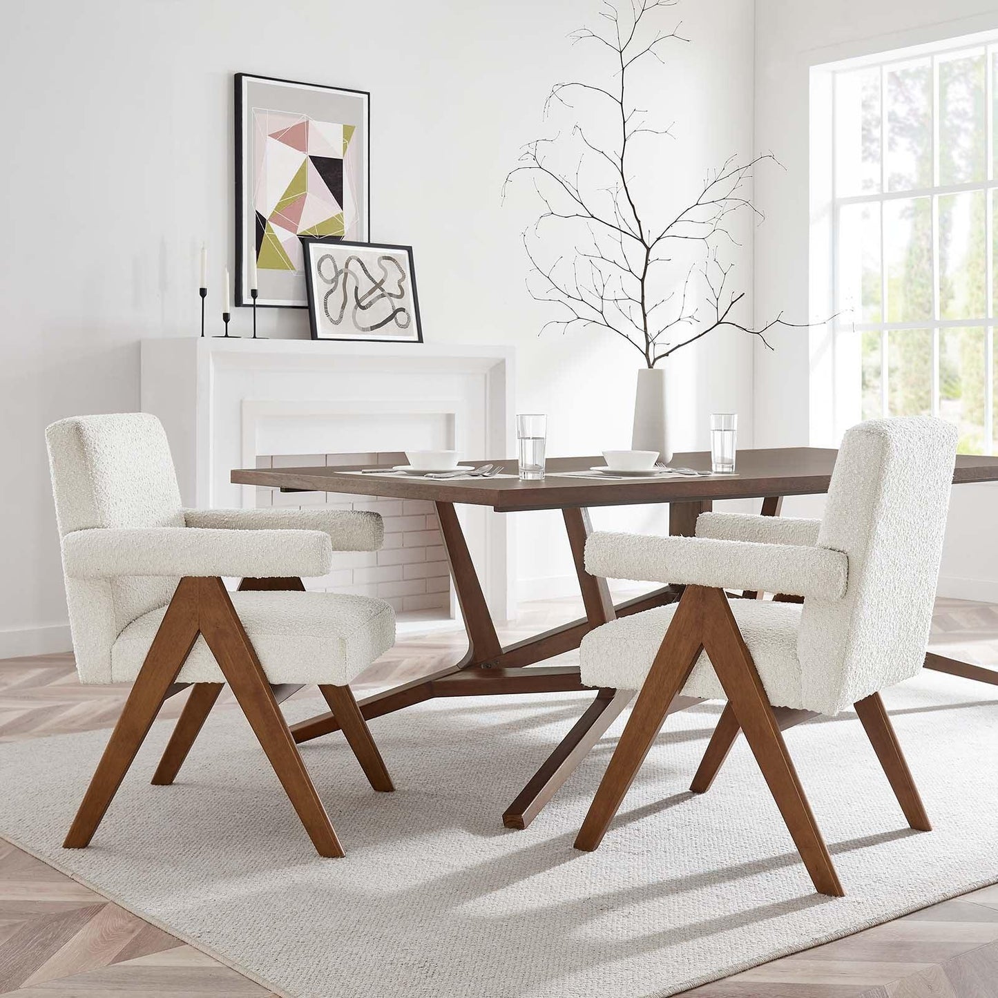 Modway Lyra Boucle Fabric Dining Room Chair - Set of 2, EEI-6506 FredCo