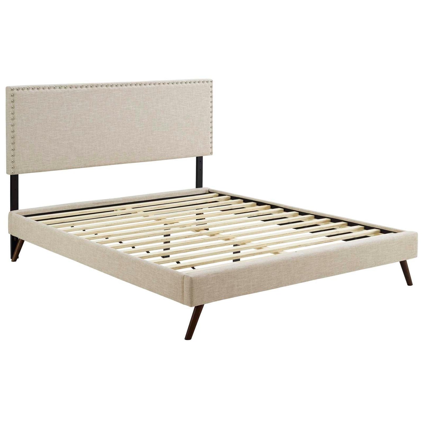 Modway Macie Queen Fabric Platform Bed with Round Splayed Legs FredCo