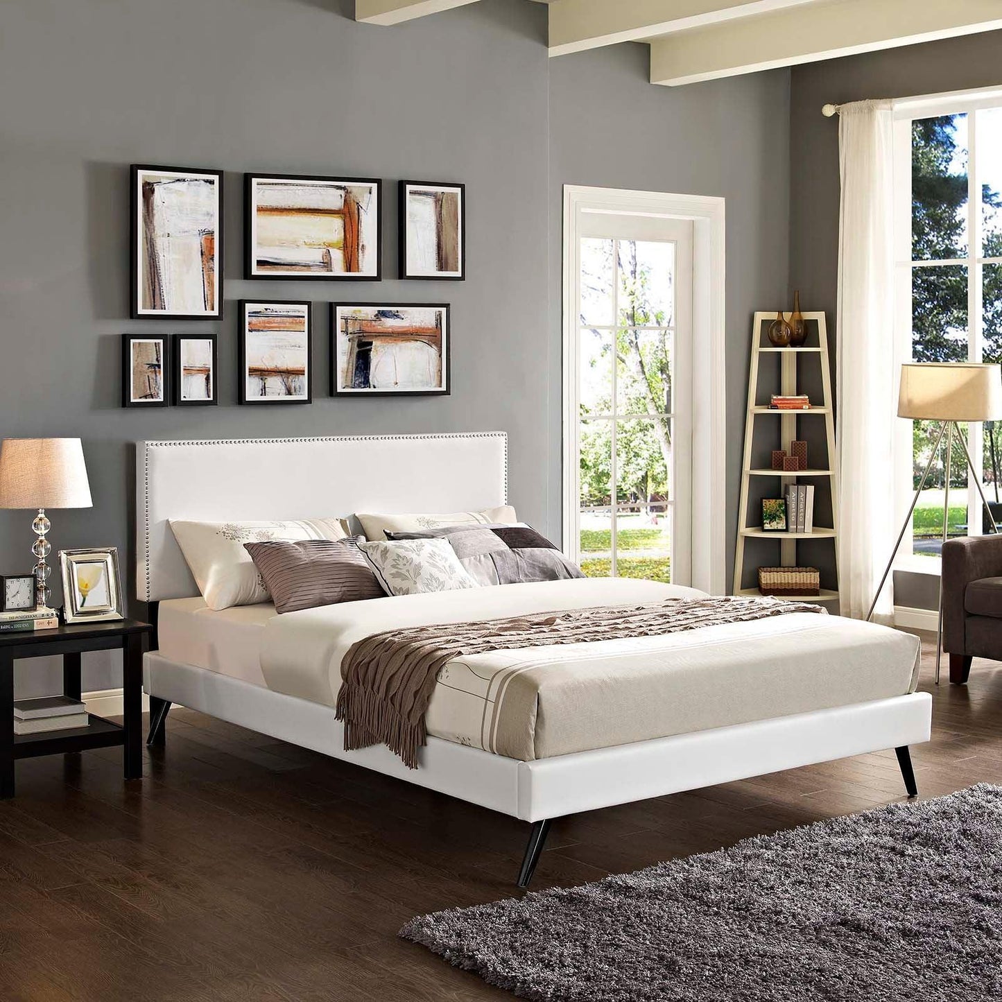 Modway Macie Queen Vinyl Platform Bed with Round Splayed Legs FredCo
