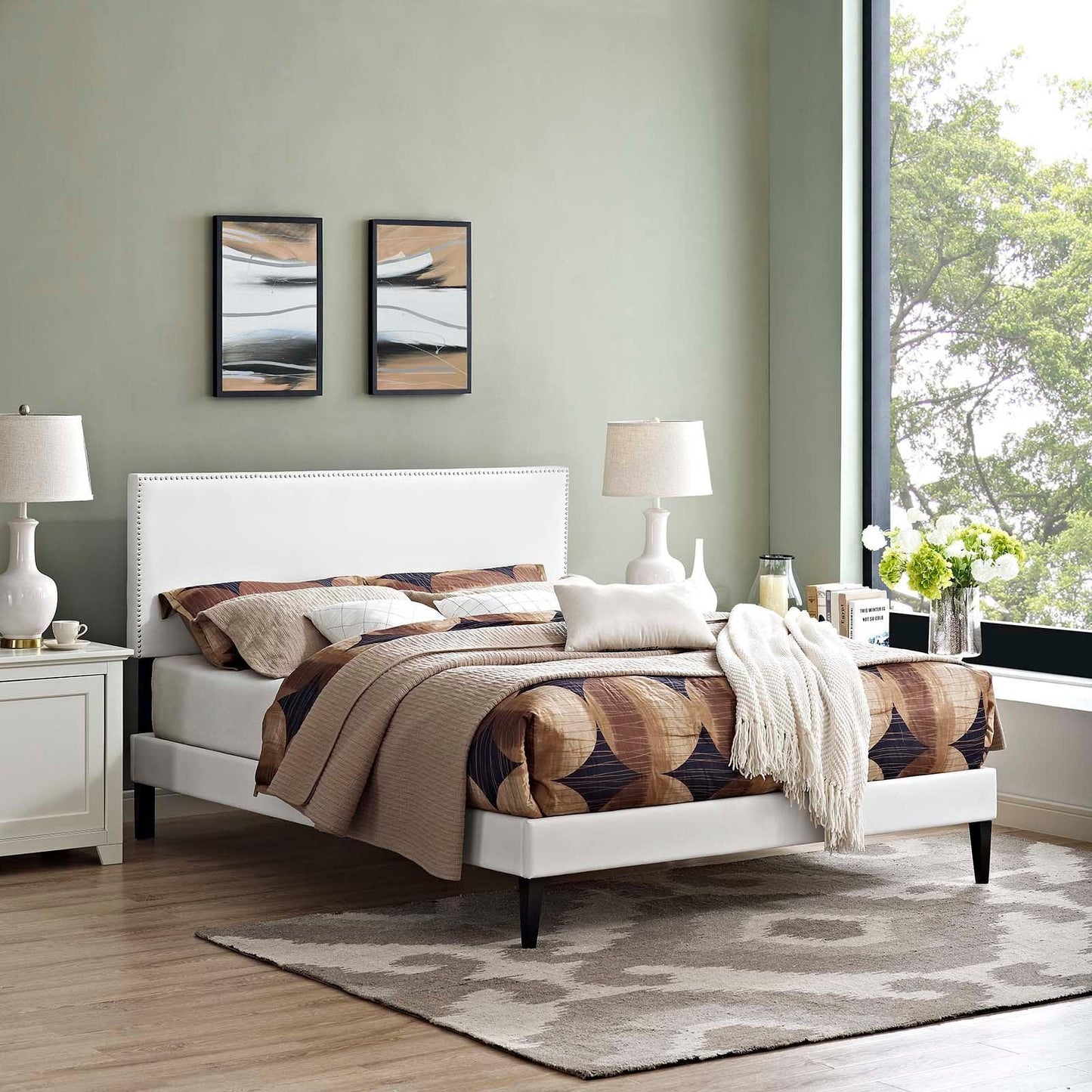 Modway Macie Queen Vinyl Platform Bed with Squared Tapered Legs FredCo