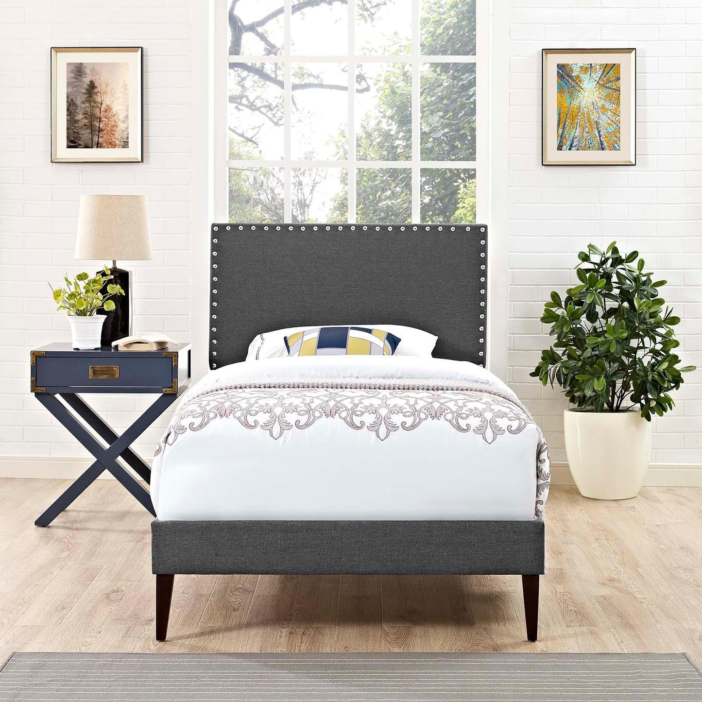 Modway Macie Twin Fabric Platform Bed with Squared Tapered Legs FredCo