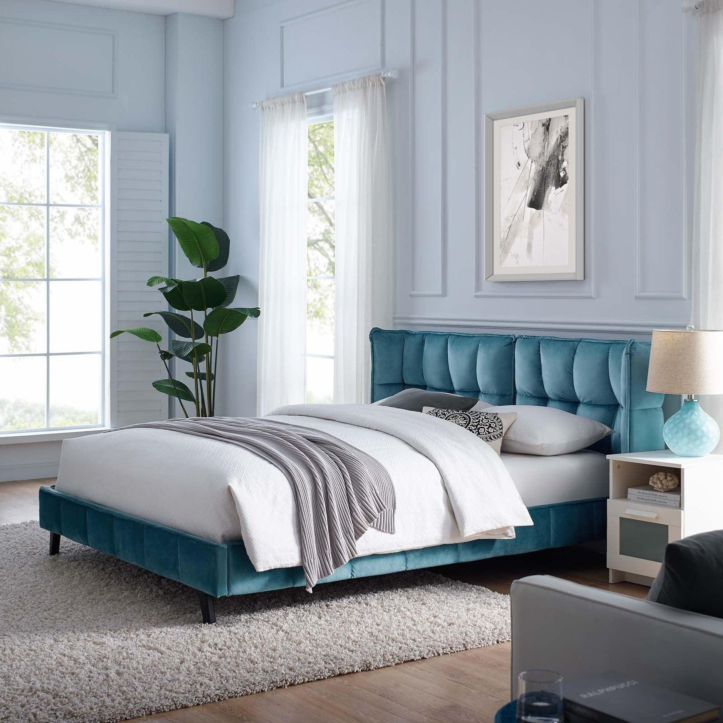 Modway Makenna Queen Performance Velvet Platform Bed FredCo