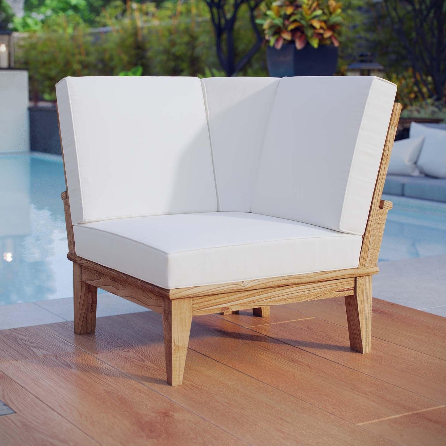 Modway Marina Outdoor Patio Teak Corner Sofa FredCo