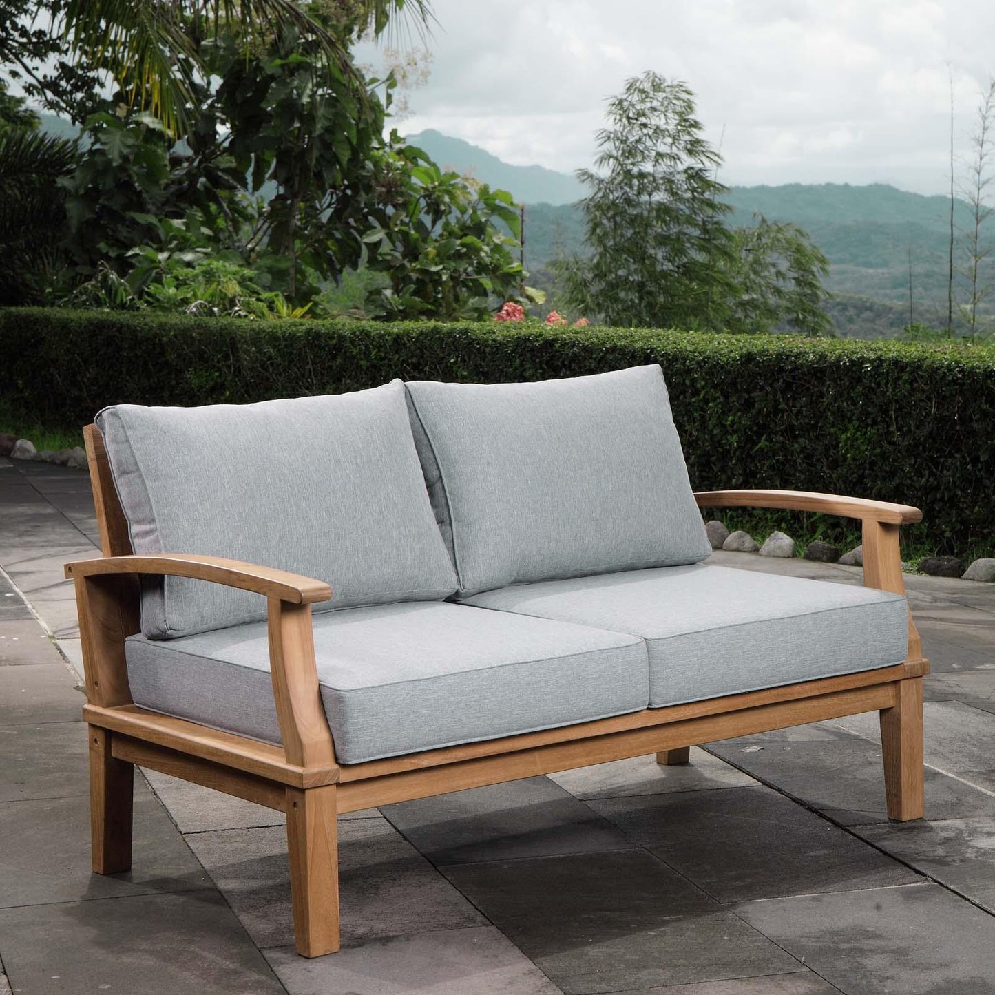 Modway Marina Outdoor Patio Teak Loveseat FredCo