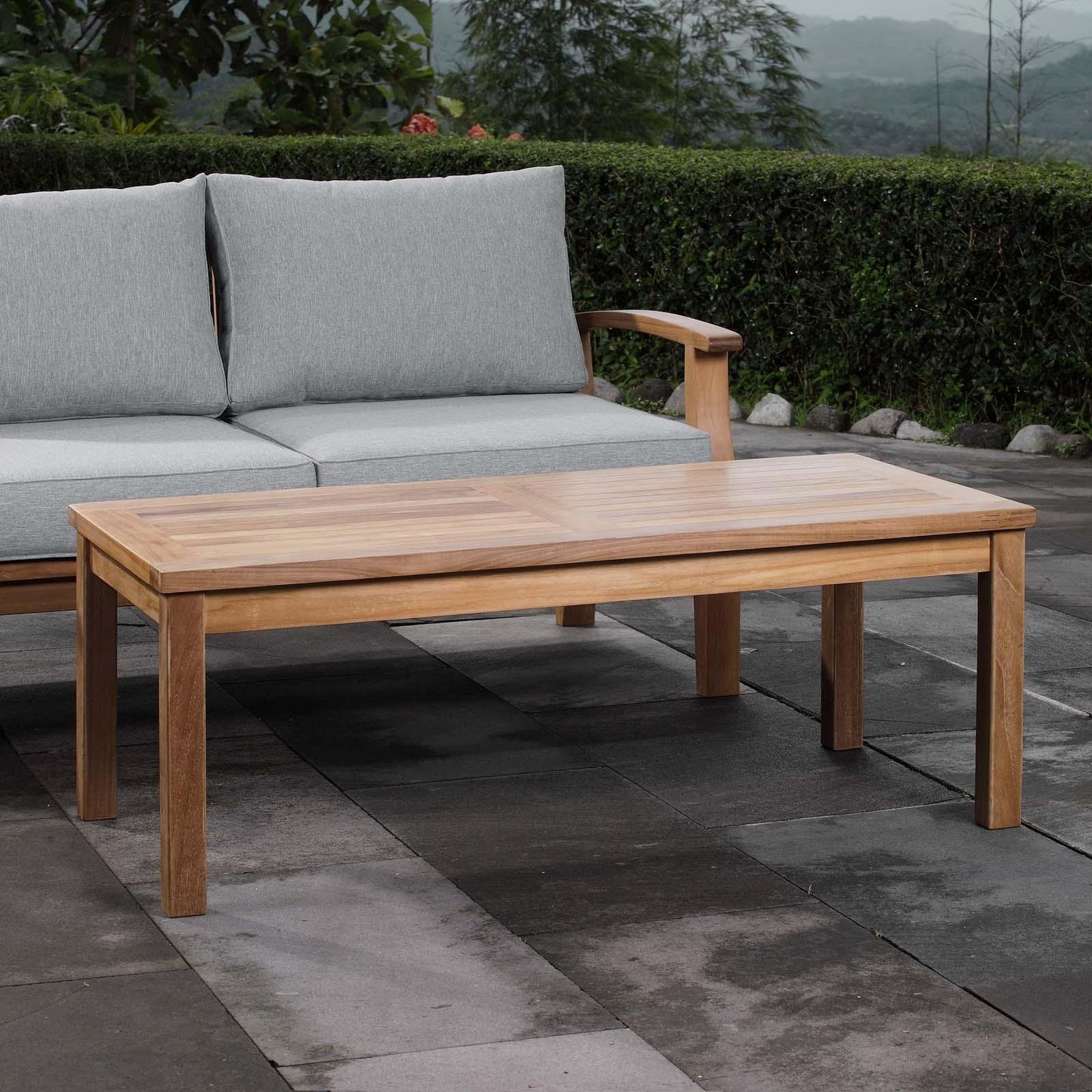 Modway Marina Outdoor Patio Teak Rectangle Coffee Table FredCo