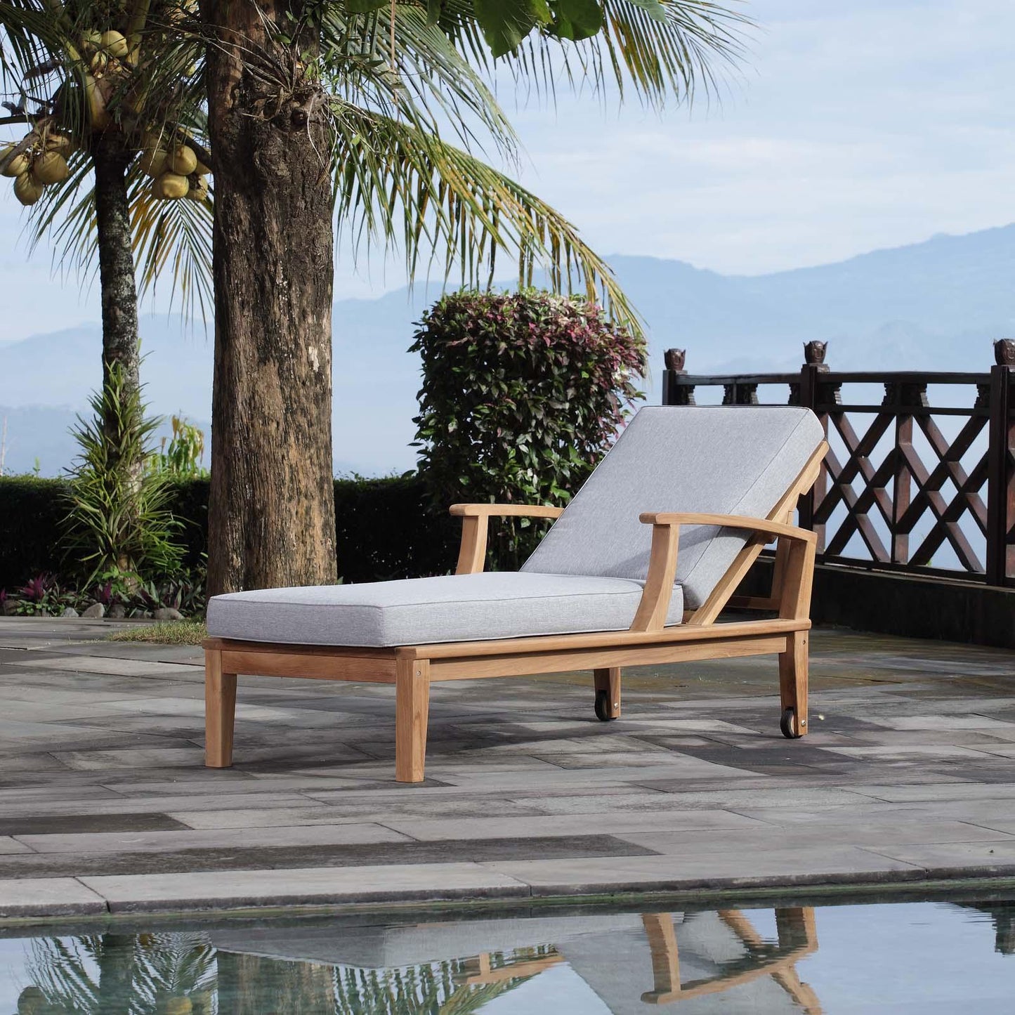 Modway Marina Outdoor Patio Teak Single Chaise FredCo