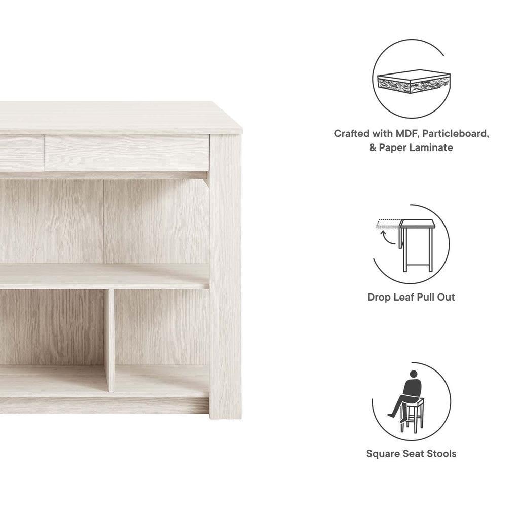 Modway Meadowbrook 3-Piece Kitchen Island and Stool Set FredCo