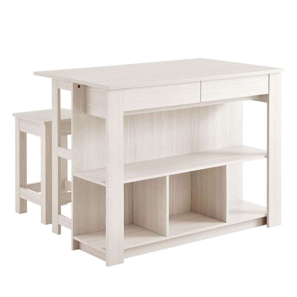 Modway Meadowbrook 3-Piece Kitchen Island and Stool Set FredCo