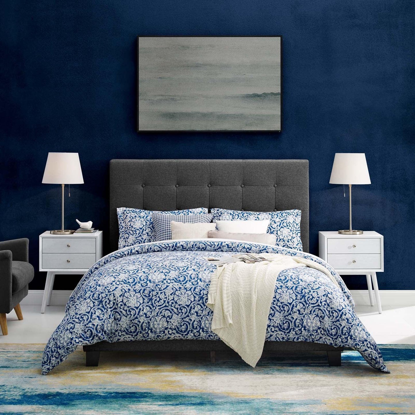Modway Melanie King Tufted Button Upholstered Fabric Platform Bed FredCo