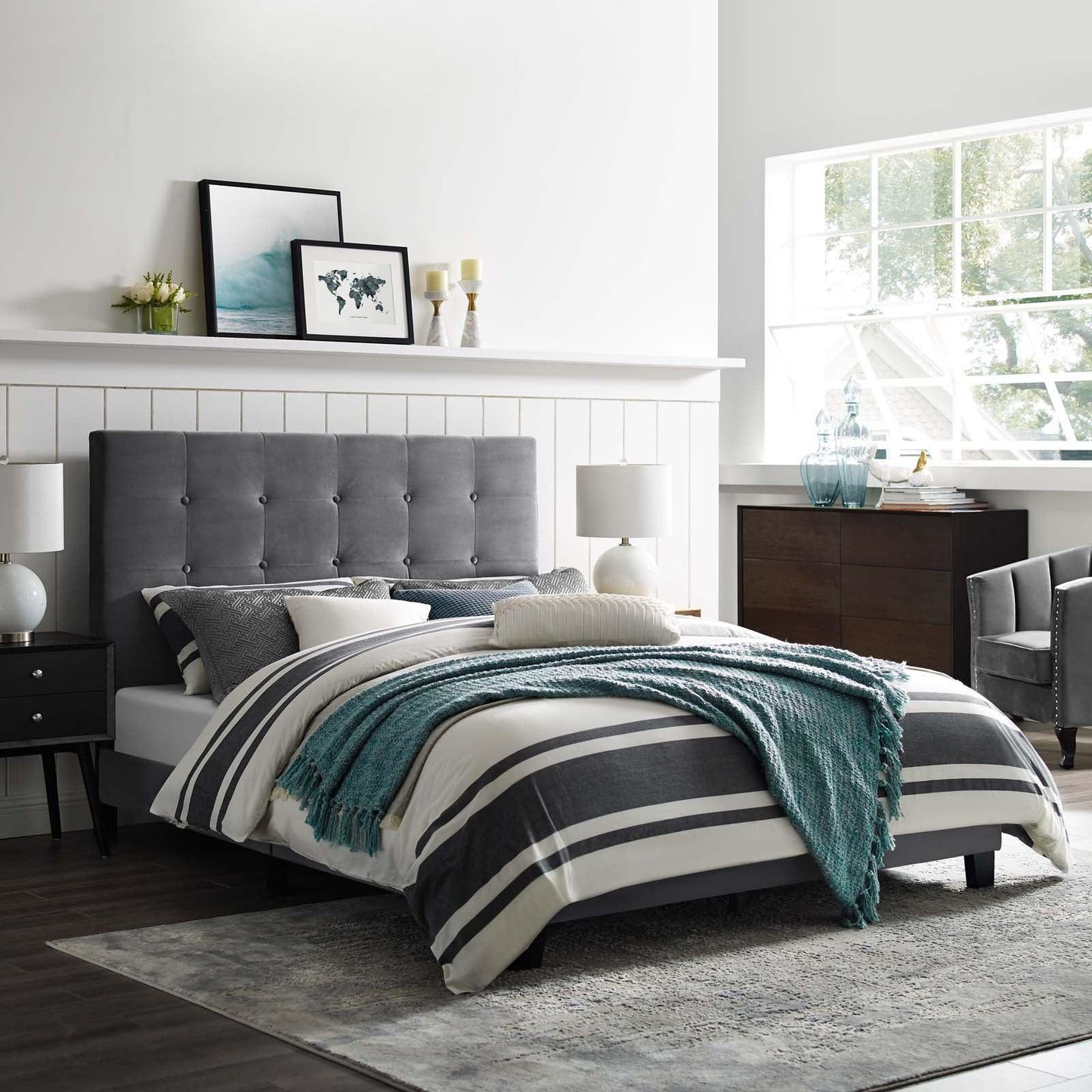 Modway Melanie King Tufted Button Upholstered Performance Velvet Platform Bed FredCo