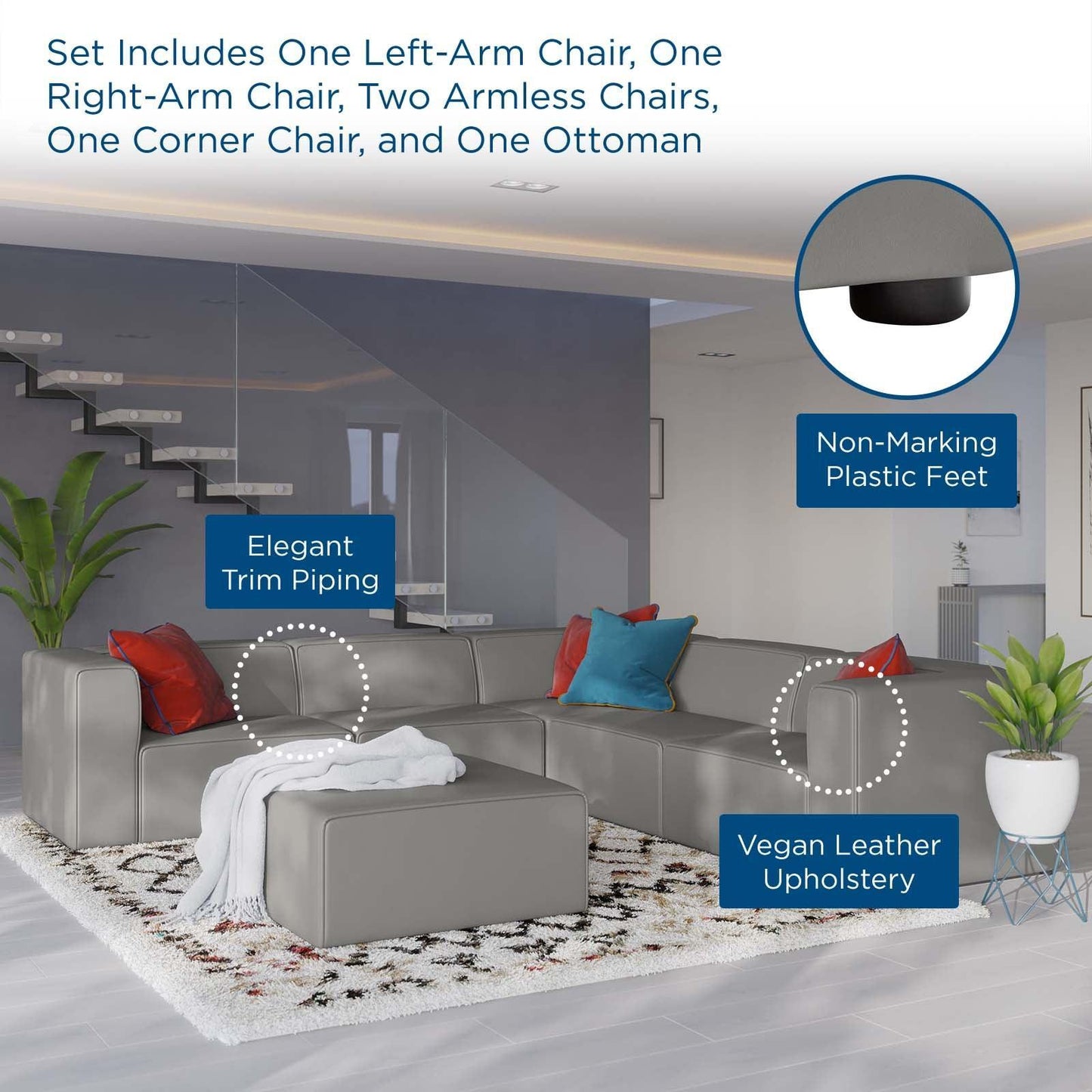 Modway Mingle Vegan Leather 6-Piece Furniture Set FredCo