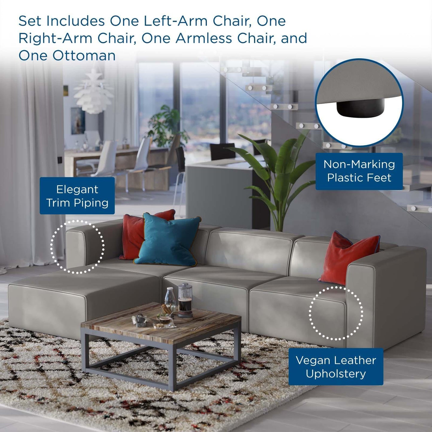 Modway Mingle Vegan Leather Sofa and Ottoman Set FredCo
