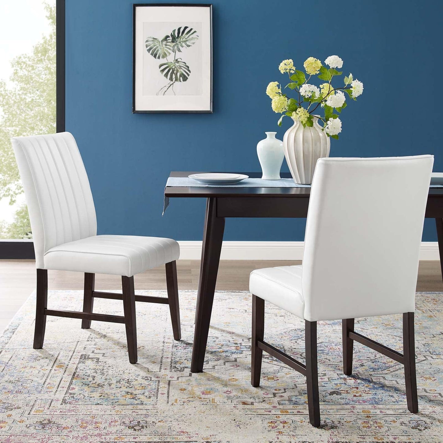 Modway Motivate Channel Tufted Upholstered Faux Leather Dining Chair Set of 2 FredCo