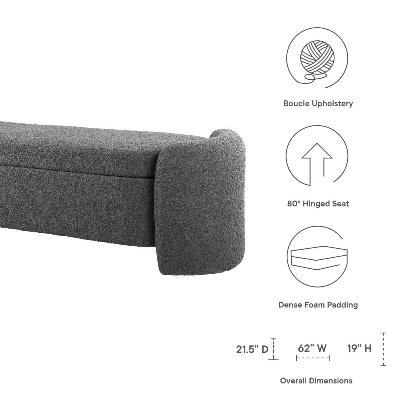 Modway Nebula Boucle Upholstered Bench FredCo