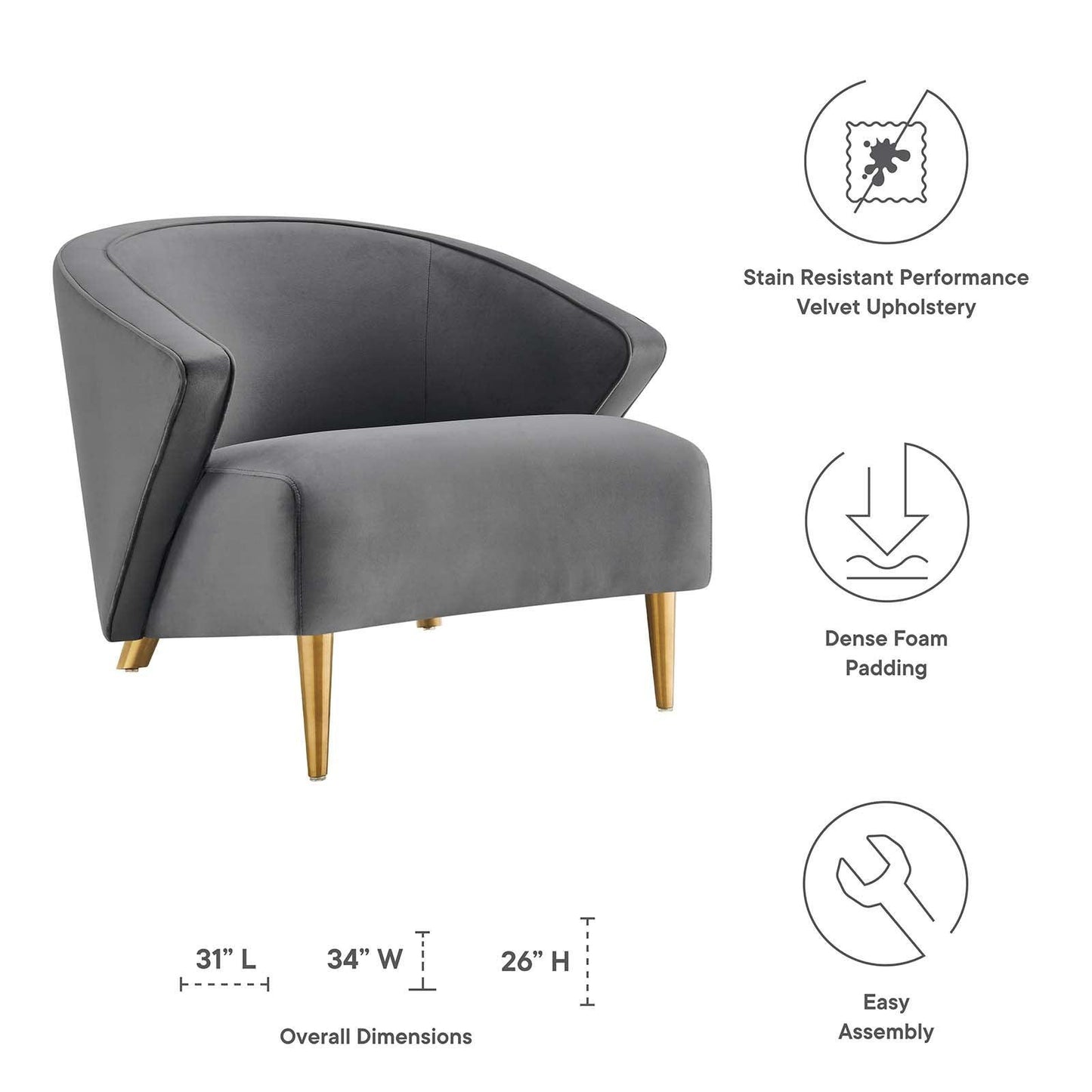 Modway Odyssey Performance Velvet Armchair FredCo