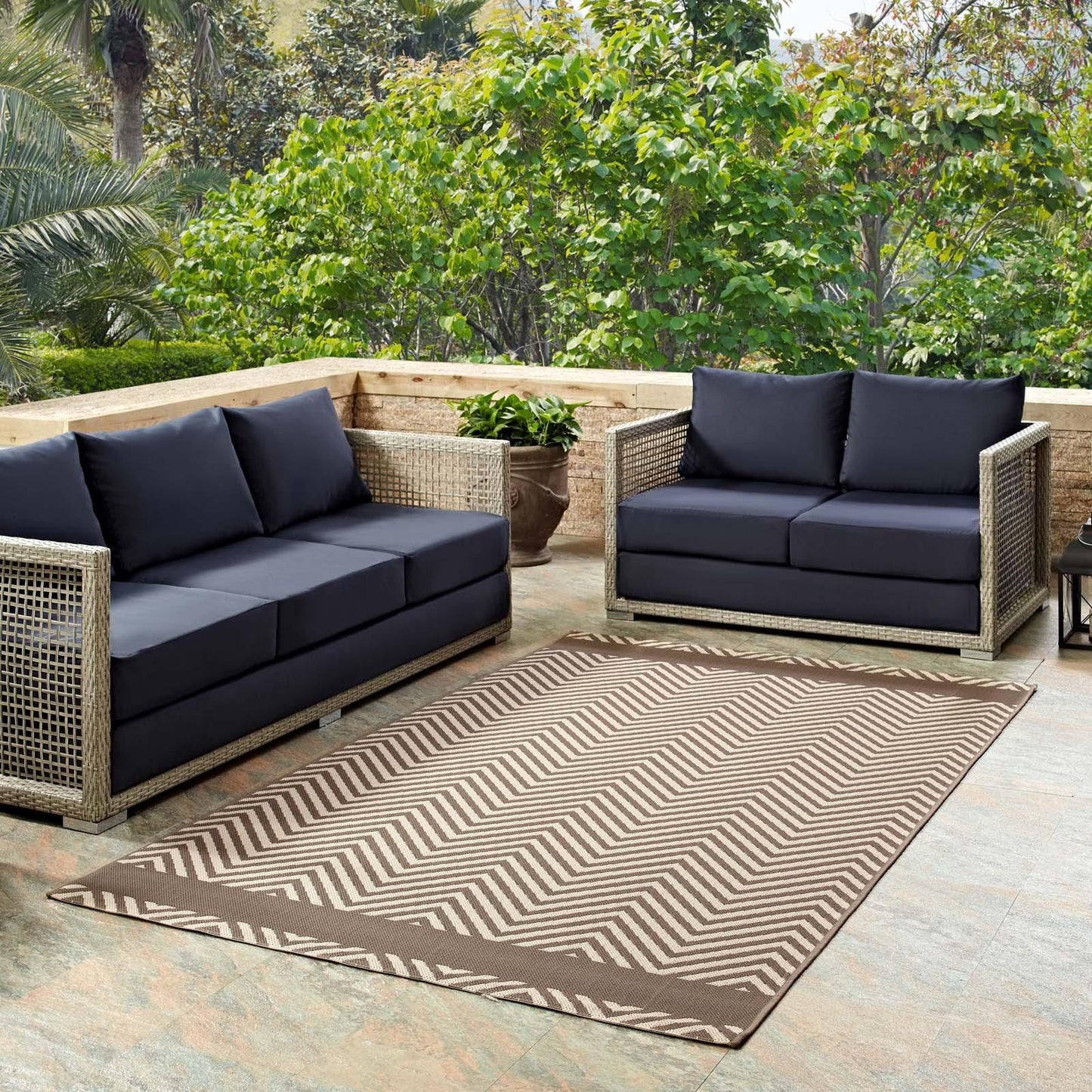 Modway Optica Chevron With End Borders Indoor and Outdoor Area Rug FredCo