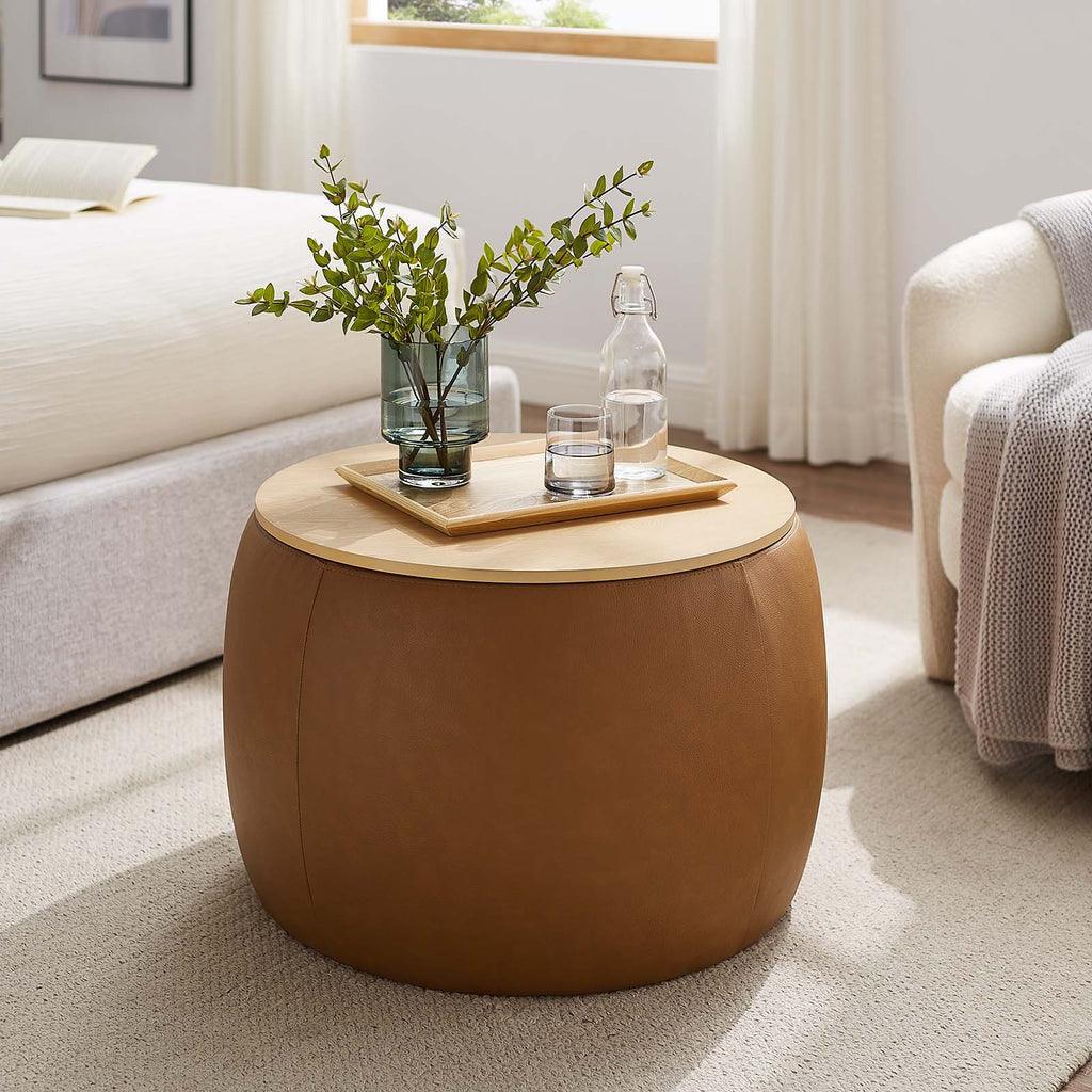 Modway Perla Round Vegan Leather Storage Ottoman FredCo
