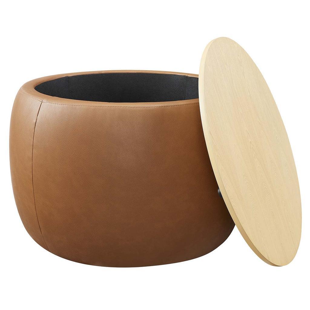 Modway Perla Round Vegan Leather Storage Ottoman FredCo