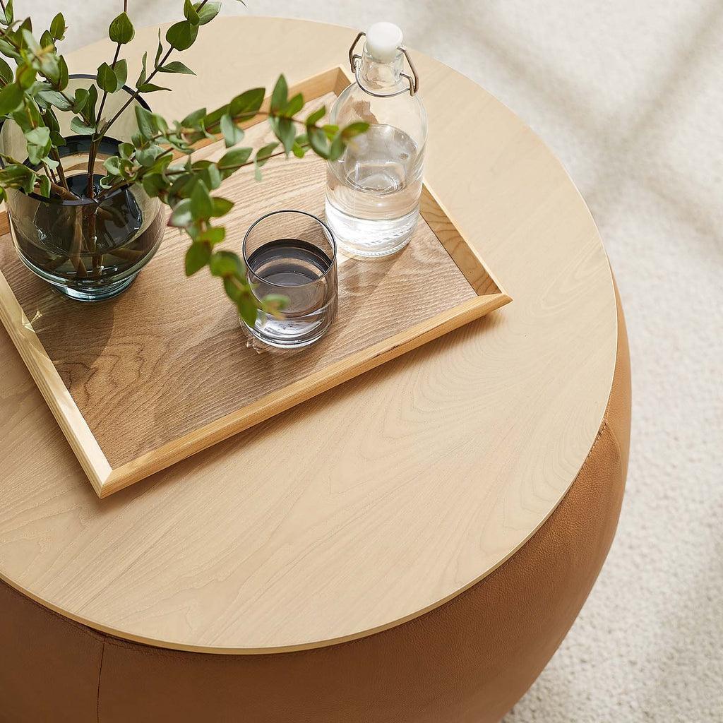 Modway Perla Round Vegan Leather Storage Ottoman FredCo