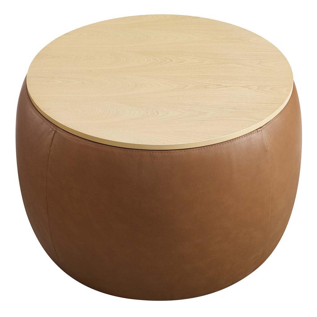 Modway Perla Round Vegan Leather Storage Ottoman FredCo