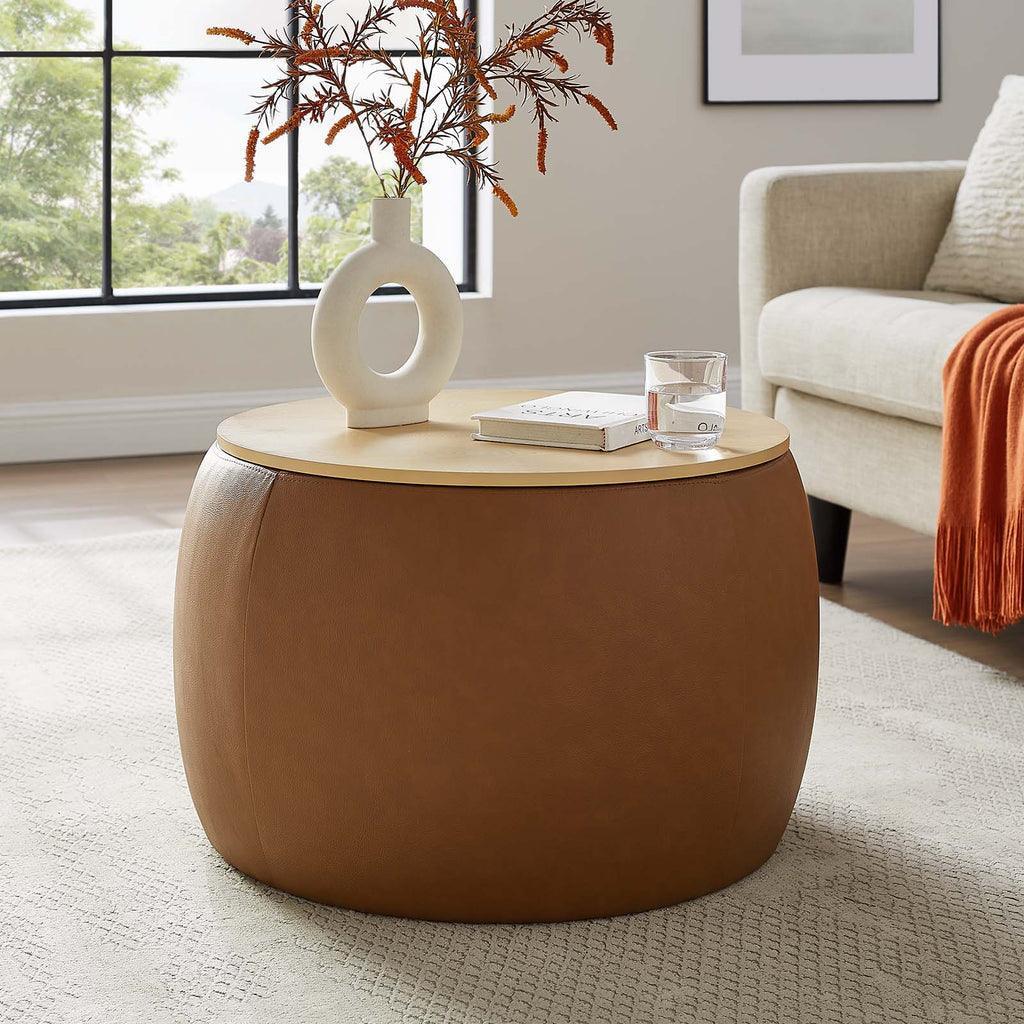 Modway Perla Round Vegan Leather Storage Ottoman FredCo